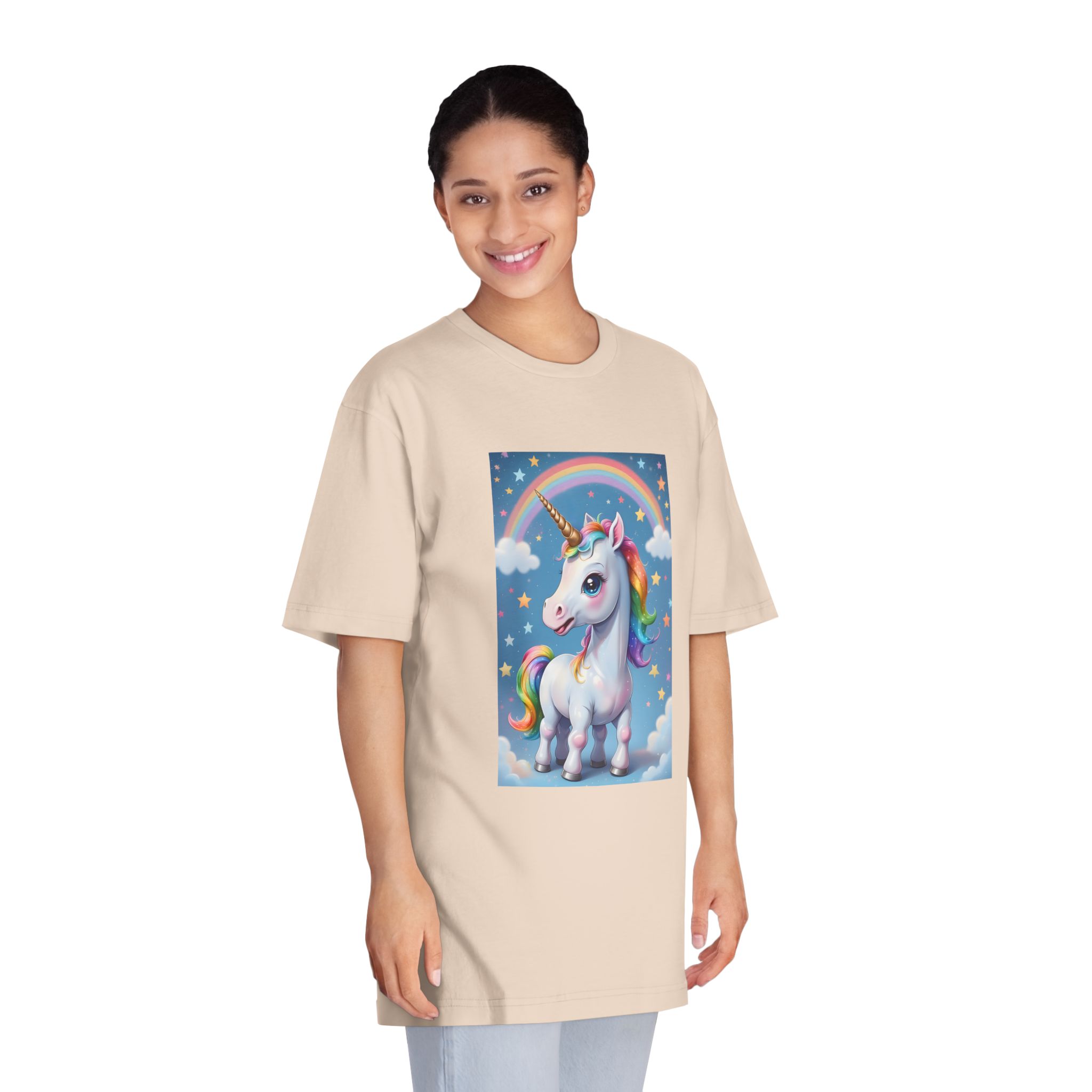 Happy Unicorn Background Sky Rainbow Copy Unisex Classic Crewneck T Shirt - Image 11