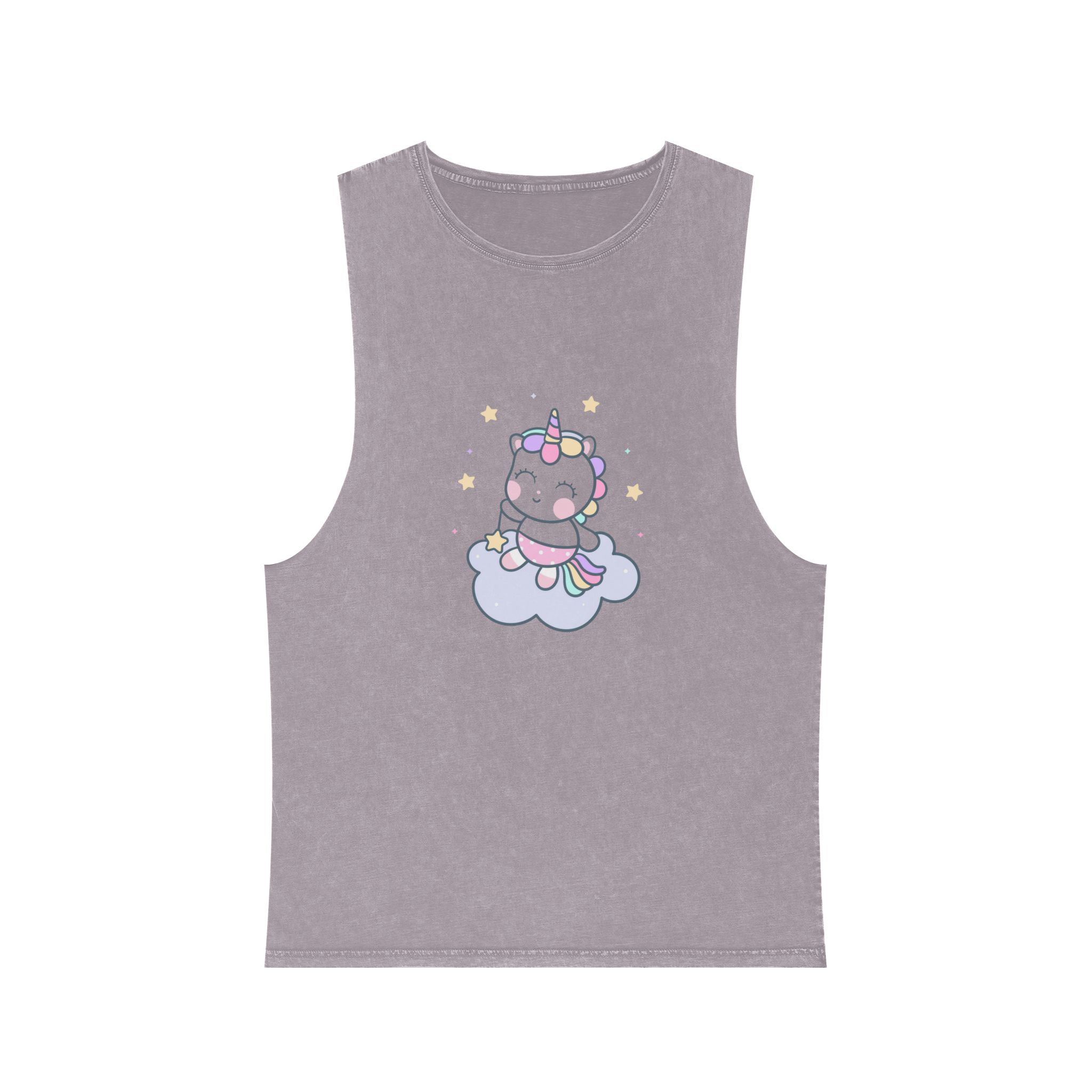 Hand Drawn Kawaii Unicorn Vector Cloud Unisex Stonewash Tank Top - Image 17