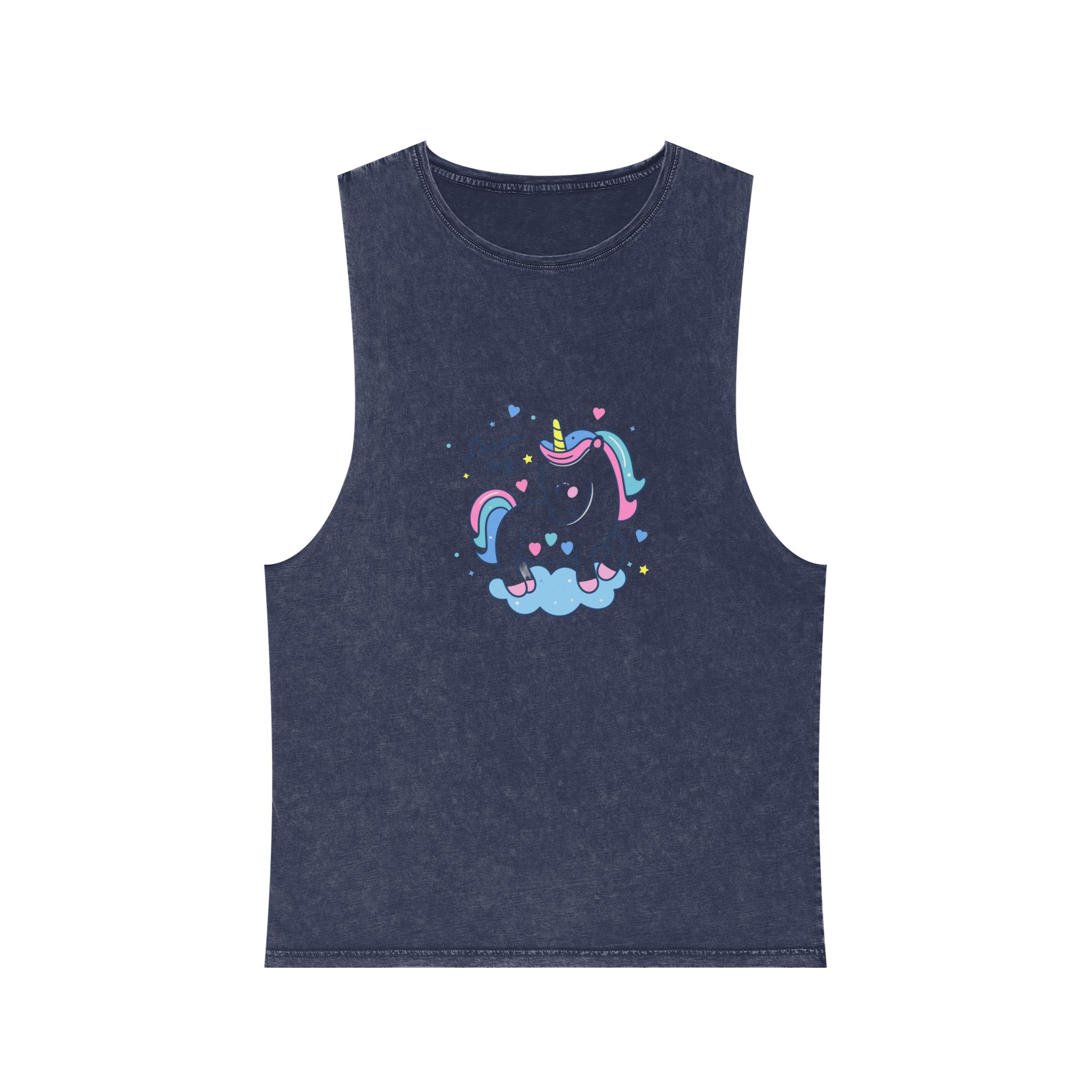 Cute Unicorn Cartoon Dream Big Series Hand Drawn Style Unisex Stonewash Tank Top - Image 13