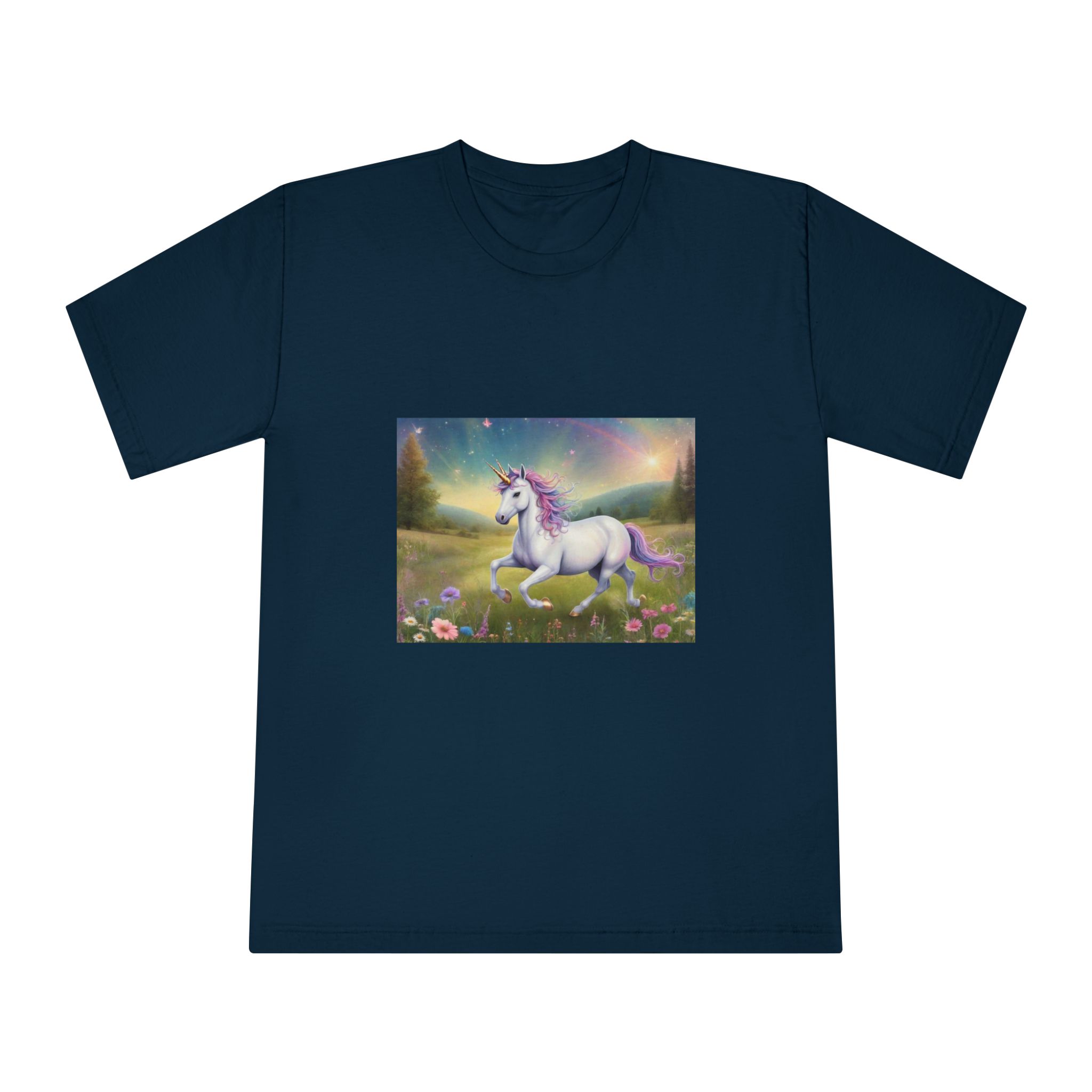 Beautiful Unicorn Running Magical Meadow Unicorn Background Images Whimsical Unicorn (7) Unisex Classic Crewneck T Shirt - Image 17