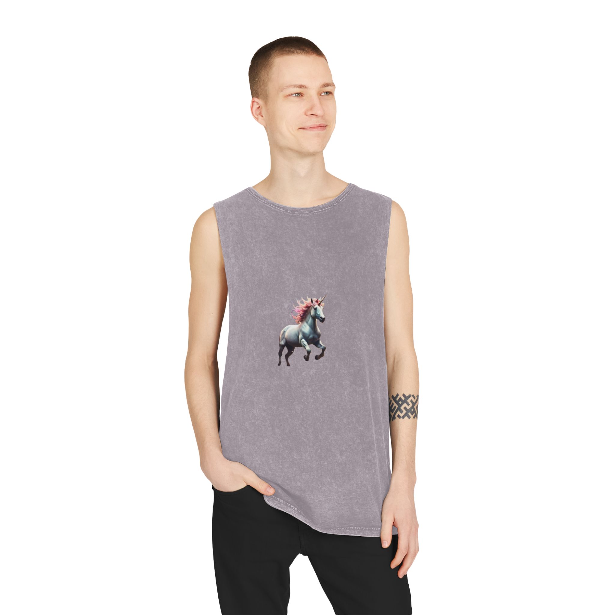Beautiful Unicorn Running Magical Meadow Unicorn Background Images Whimsical Unicorn (22) Unisex Stonewash Tank Top - Image 19
