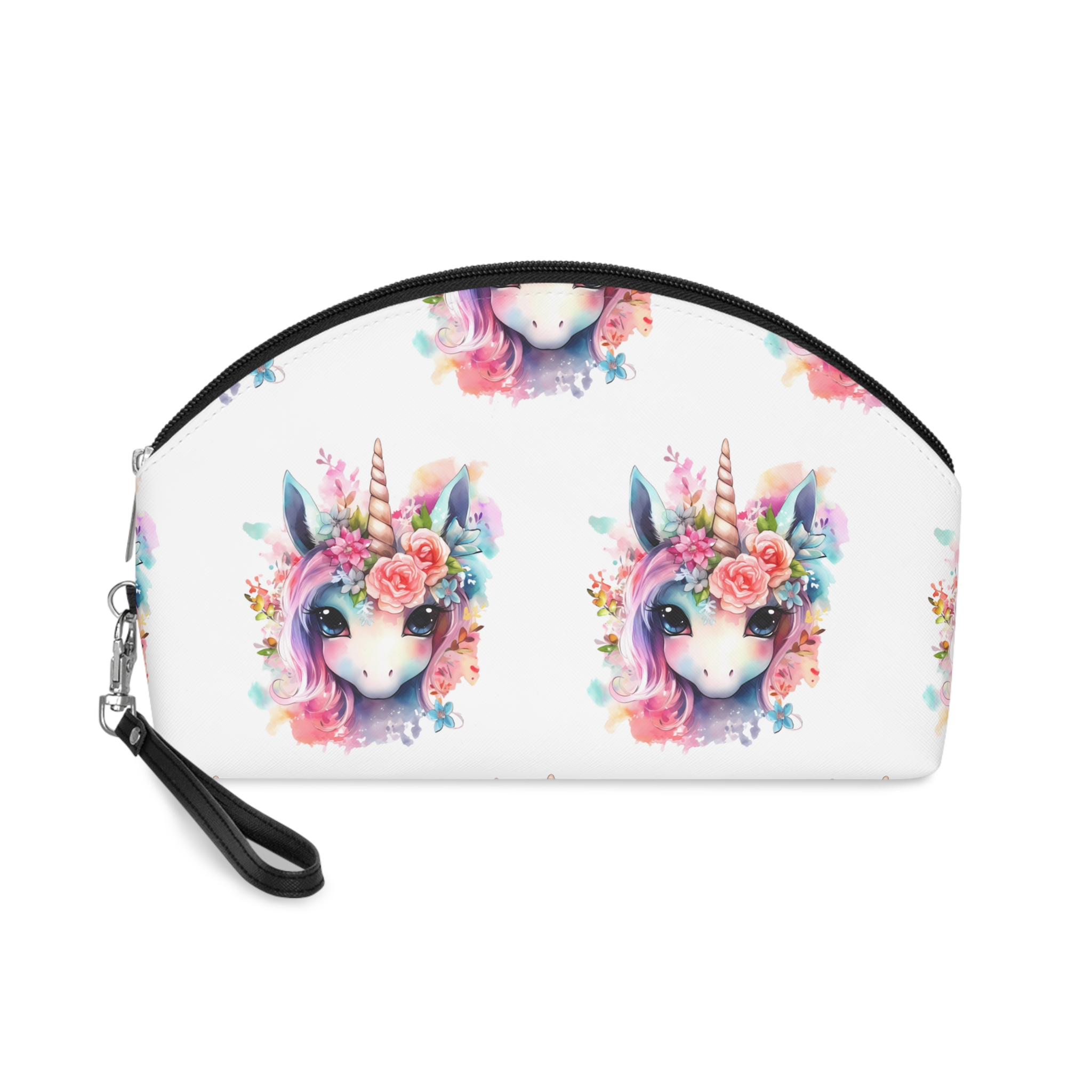 Cute Colorful Magic Unicorn With Flowers Watercolor Style (4) Makeup Bag