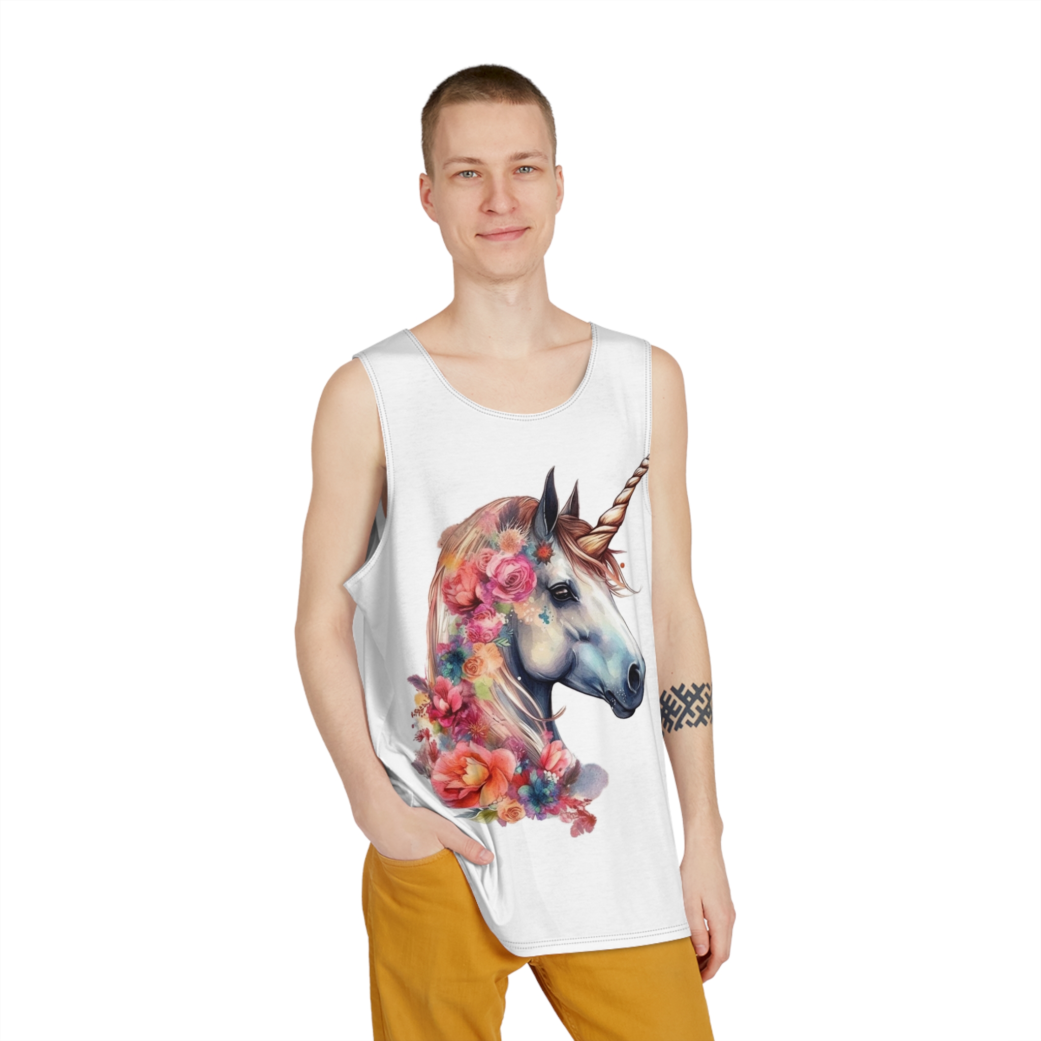 Unicorn With Flower Crown Mens Tank Aop - Image 3
