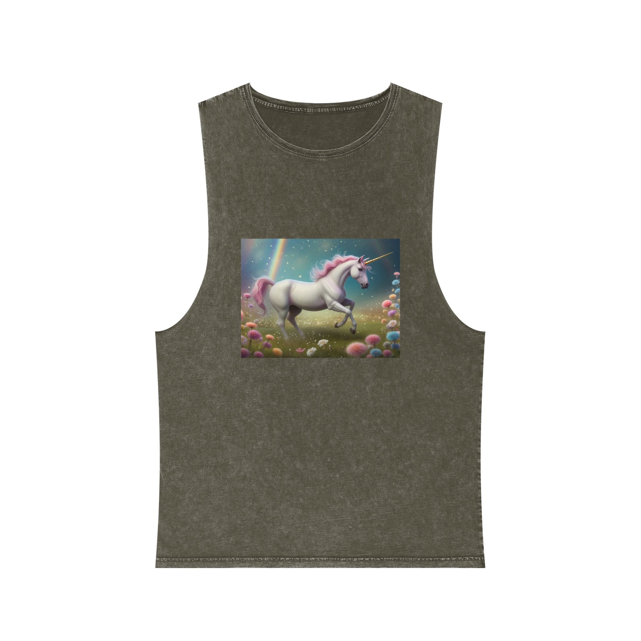 Beautiful Unicorn Running Magical Meadow Unicorn Background Images Whimsical Unicorn (15) Unisex Stonewash Tank Top - Image 5