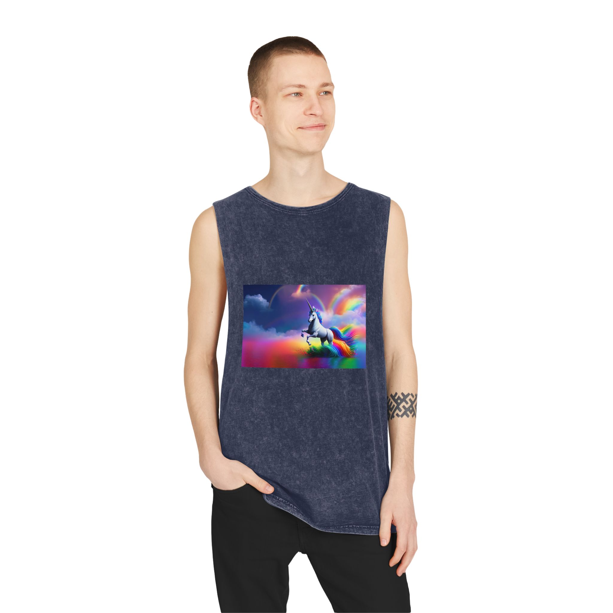 Beautiful Butterfly Unicorn Watercolors Unisex Stonewash Tank Top - Image 15