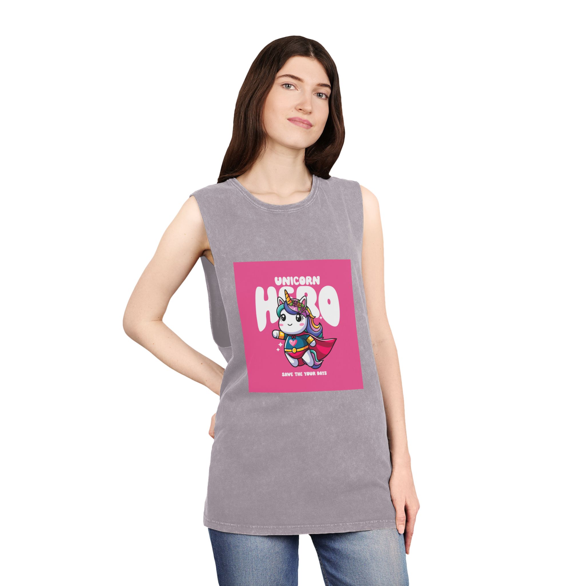 Unicorn Hero Unisex Stonewash Tank Top - Image 20