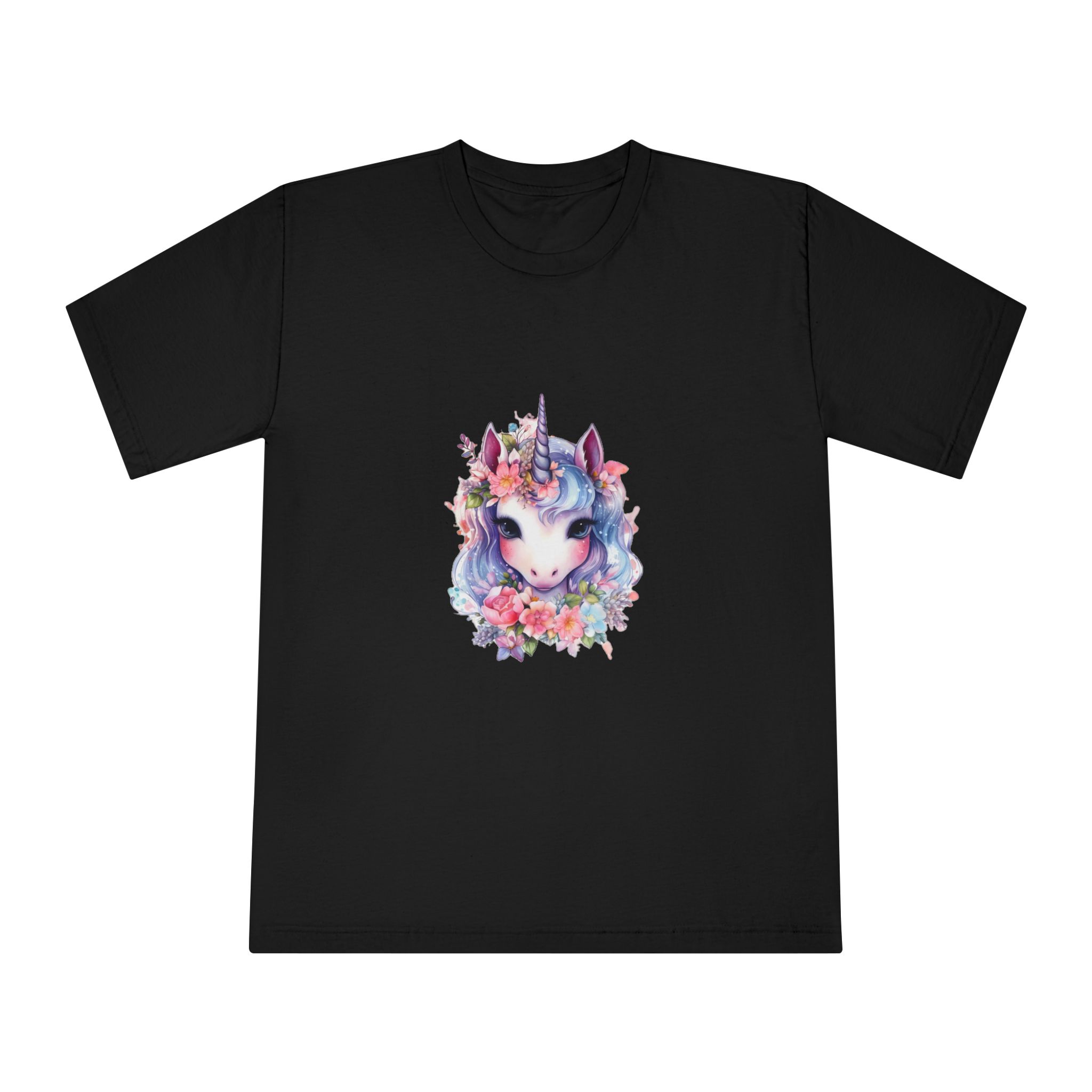 Cute Colorful Magic Unicorn With Flowers Watercolor Style (1) Copy Unisex Classic Crewneck T Shirt - Image 5