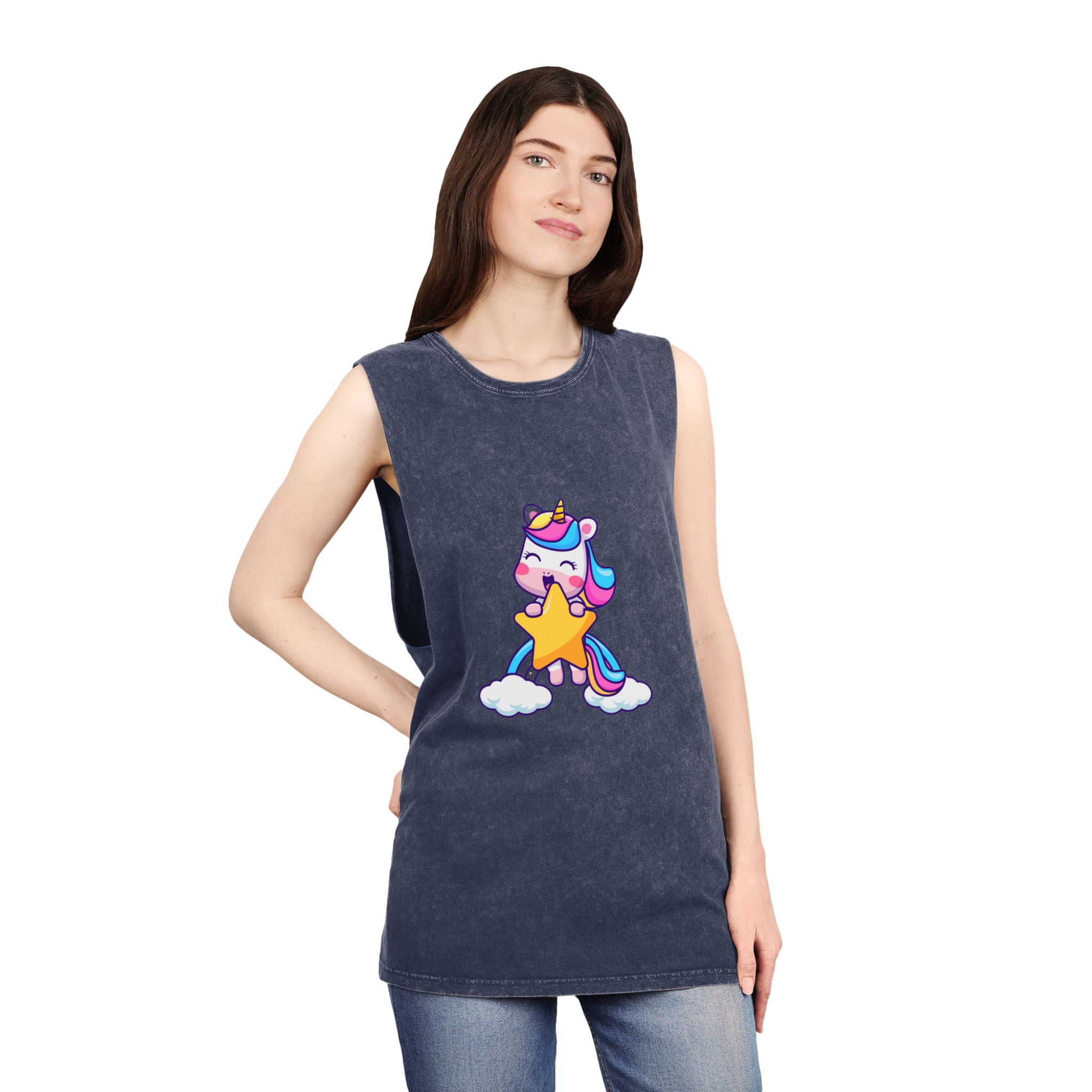Cute Unicorn Double Star Unisex Stonewash Tank Top - Image 16