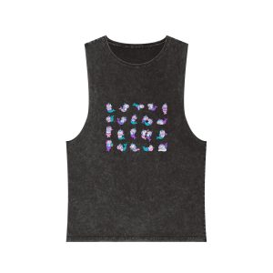 Cute Kawaii Unicorn Mermaid Fantasy Cartoon Characters Hand Drawn Style Unisex Stonewash Tank Top