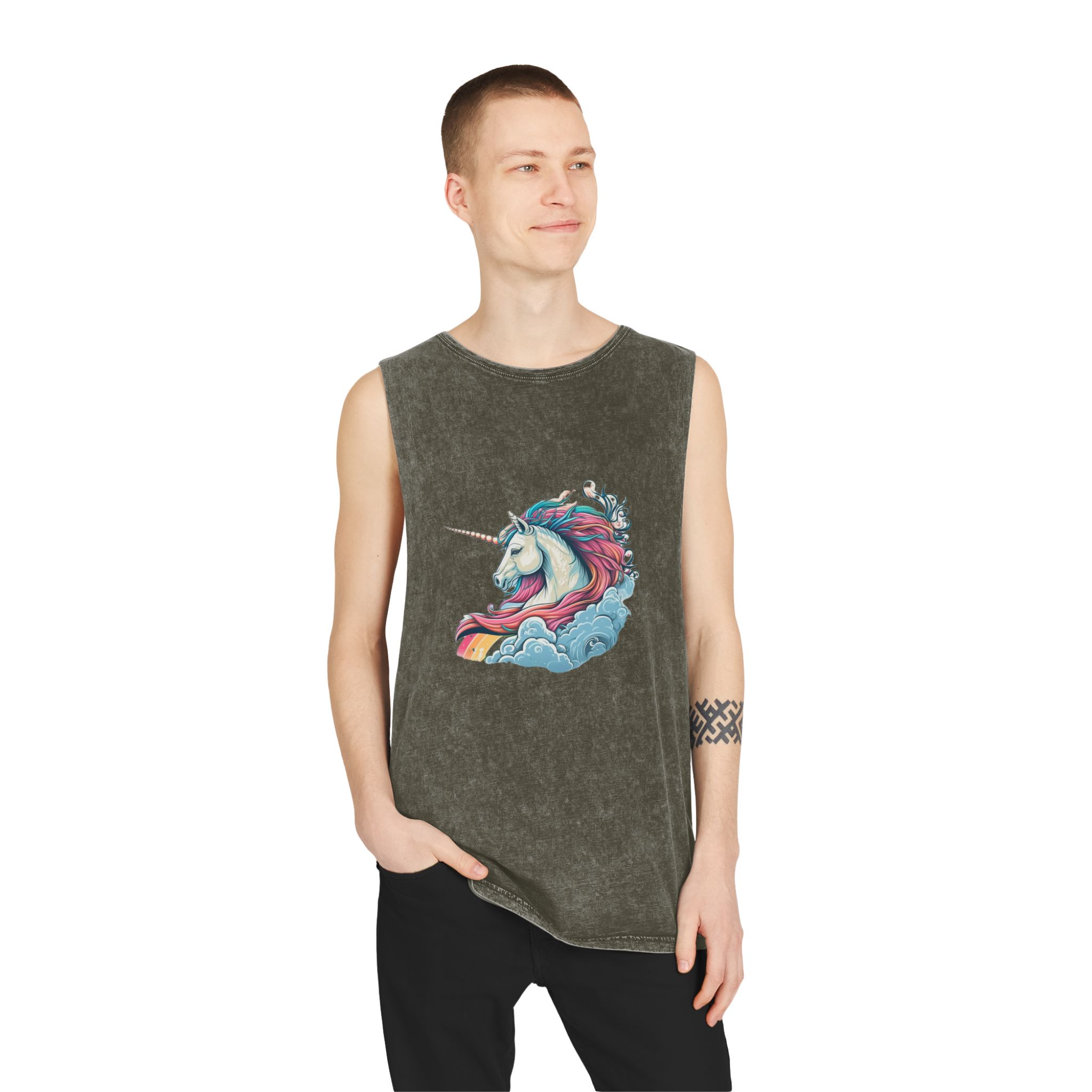 Colorful Unicorn Illustration Created With Ai Tools Unisex Stonewash Tank Top - Image 7