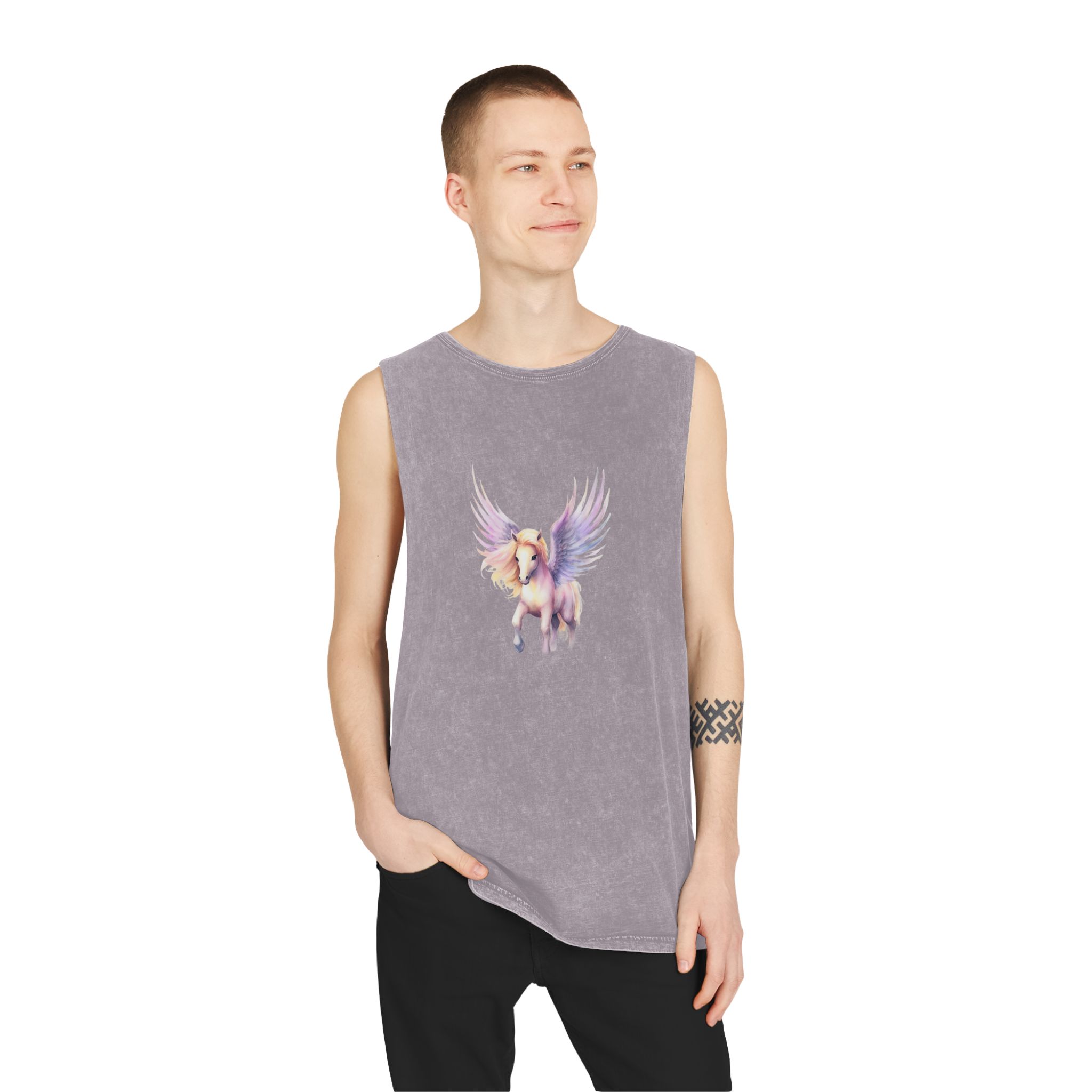 Pony Pegasus Watercolor Clipart Cute Isolated White Background With Generative Ai Technology Unisex Stonewash Tank Top - Image 19