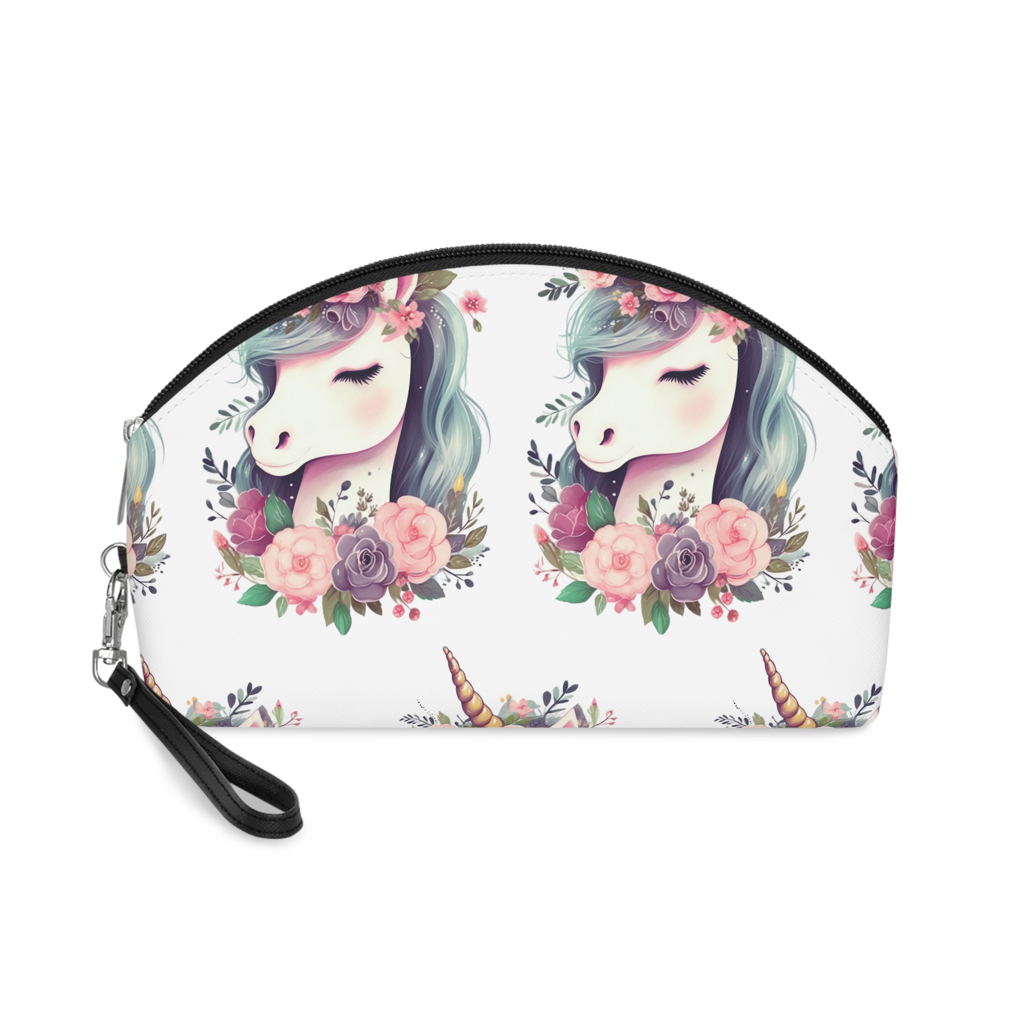 Unicorn With Floral Crown Its Head Makeup Bag