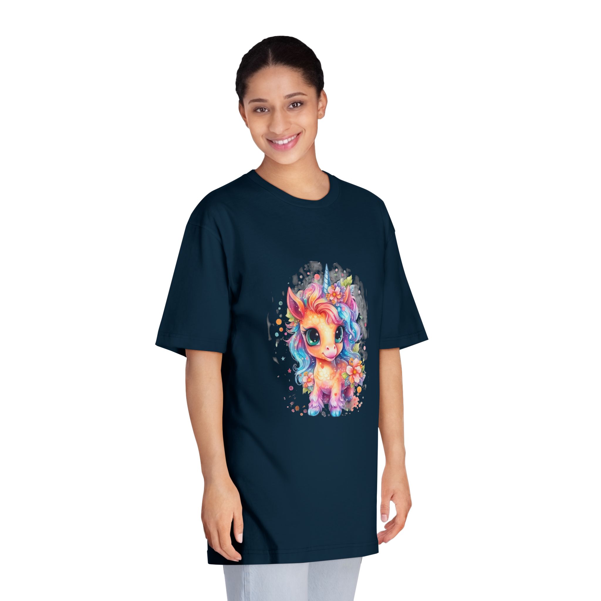 Cute Colorful Magic Unicorn With Flowers Watercolor Style (1) Copia Unisex Classic Crewneck T Shirt - Image 19
