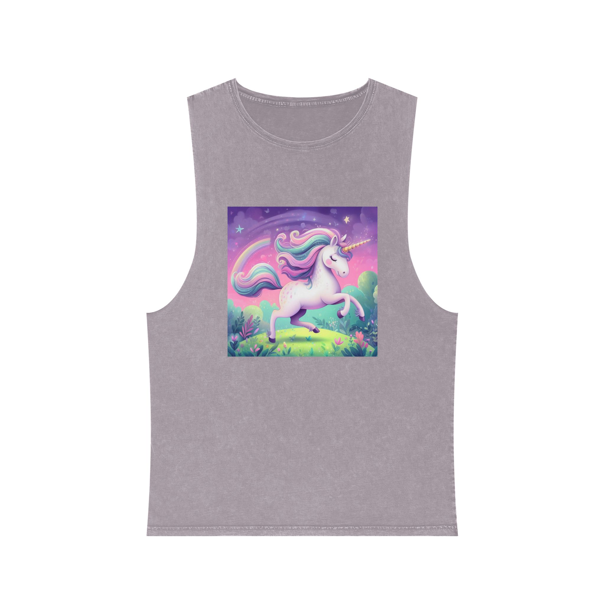 Beautiful Unicorn Running Magical Meadow Unicorn Background Images Whimsical Unicorn (12) Unisex Stonewash Tank Top - Image 17