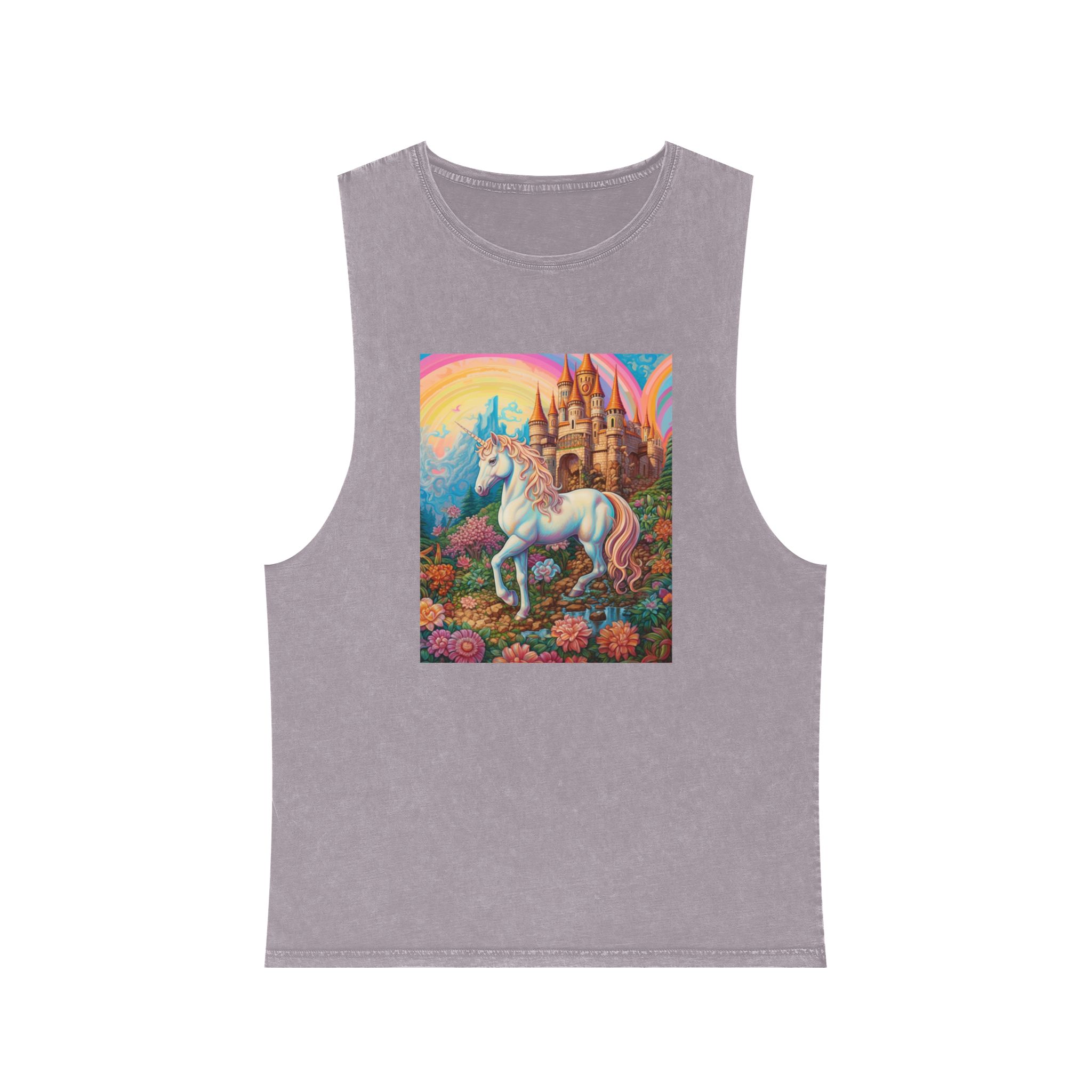 Painting Unicorn Fantasy Setting With Castle Background Generative Ai Copy Unisex Stonewash Tank Top - Image 17