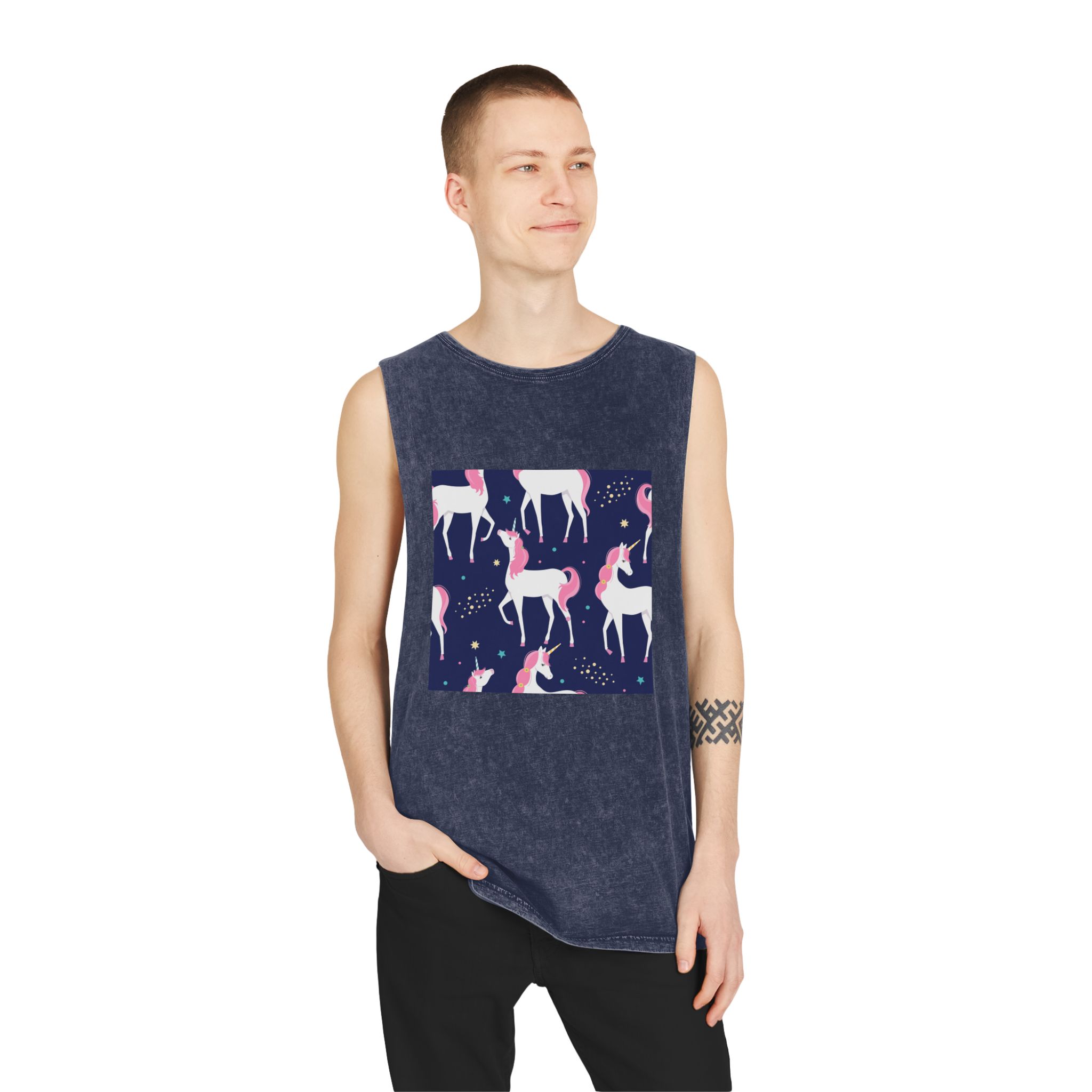Unicorn Patterns Unisex Stonewash Tank Top - Image 15