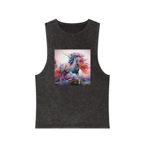Multicolored Unicorn Galloping Dreem Unicorn Illustration Unisex Stonewash Tank Top