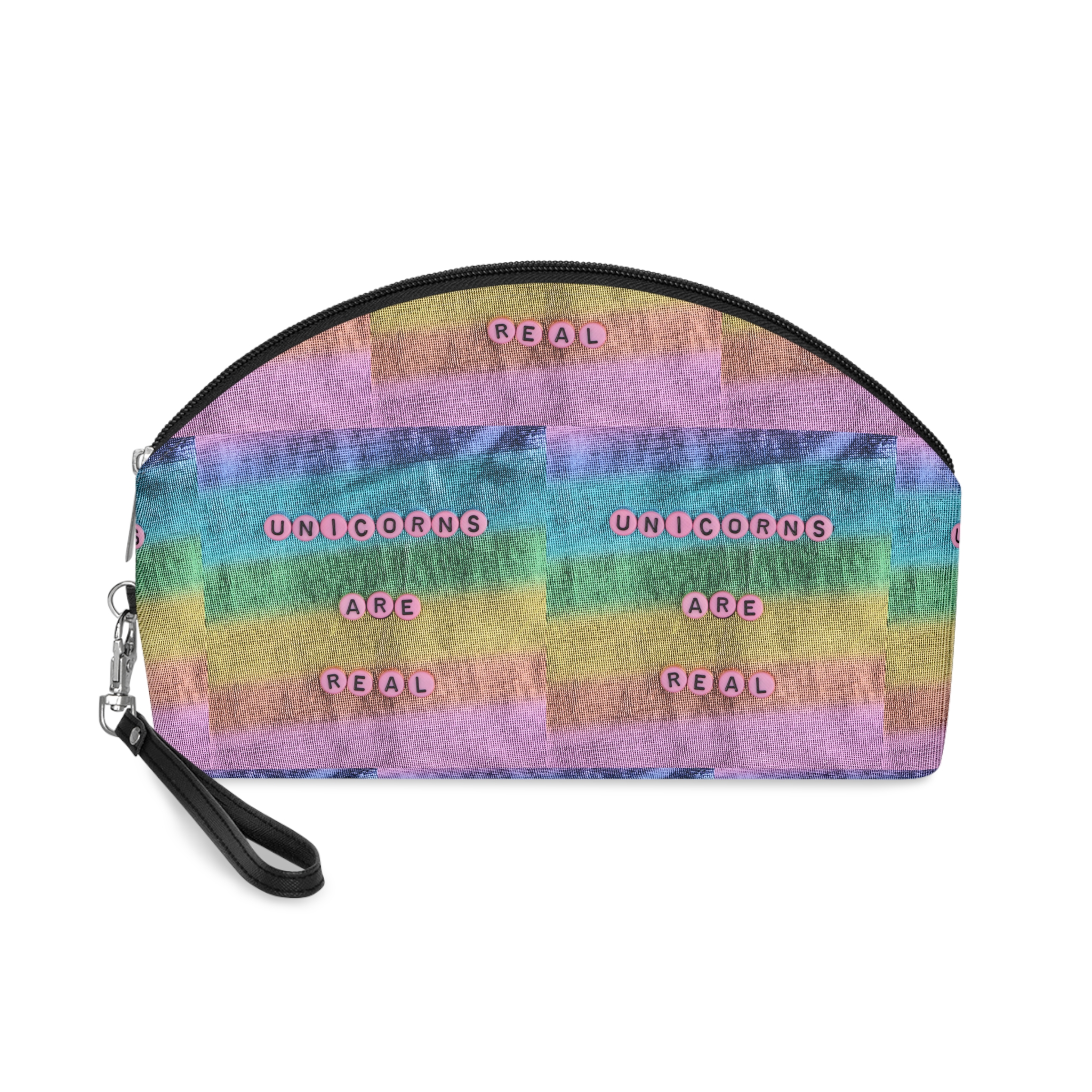 Pink Unicorns Are Real Beads Message Typography Makeup Bag