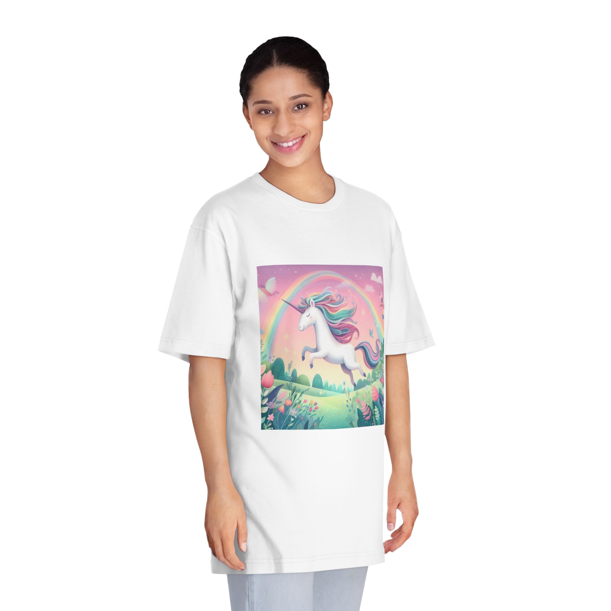 Beautiful Unicorn Running Magical Meadow Unicorn Background Images Whimsical Unicorn (9) Unisex Classic Crewneck T Shirt - Image 3