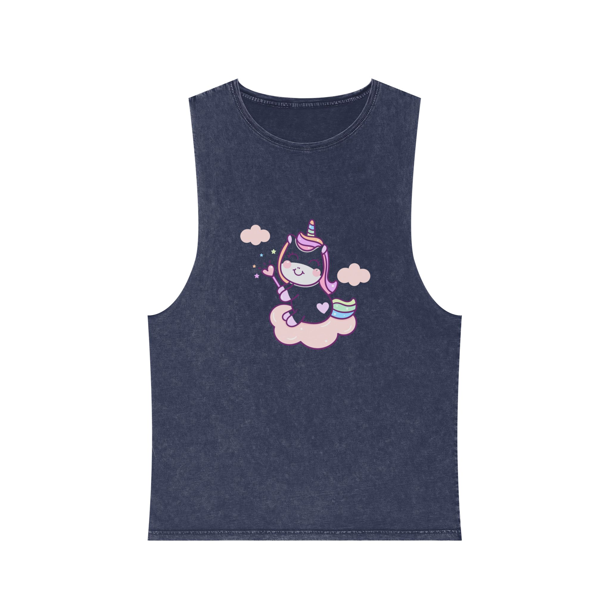 Cute Unicorn Vector Holding Heart Wand Cloud Unisex Stonewash Tank Top - Image 13