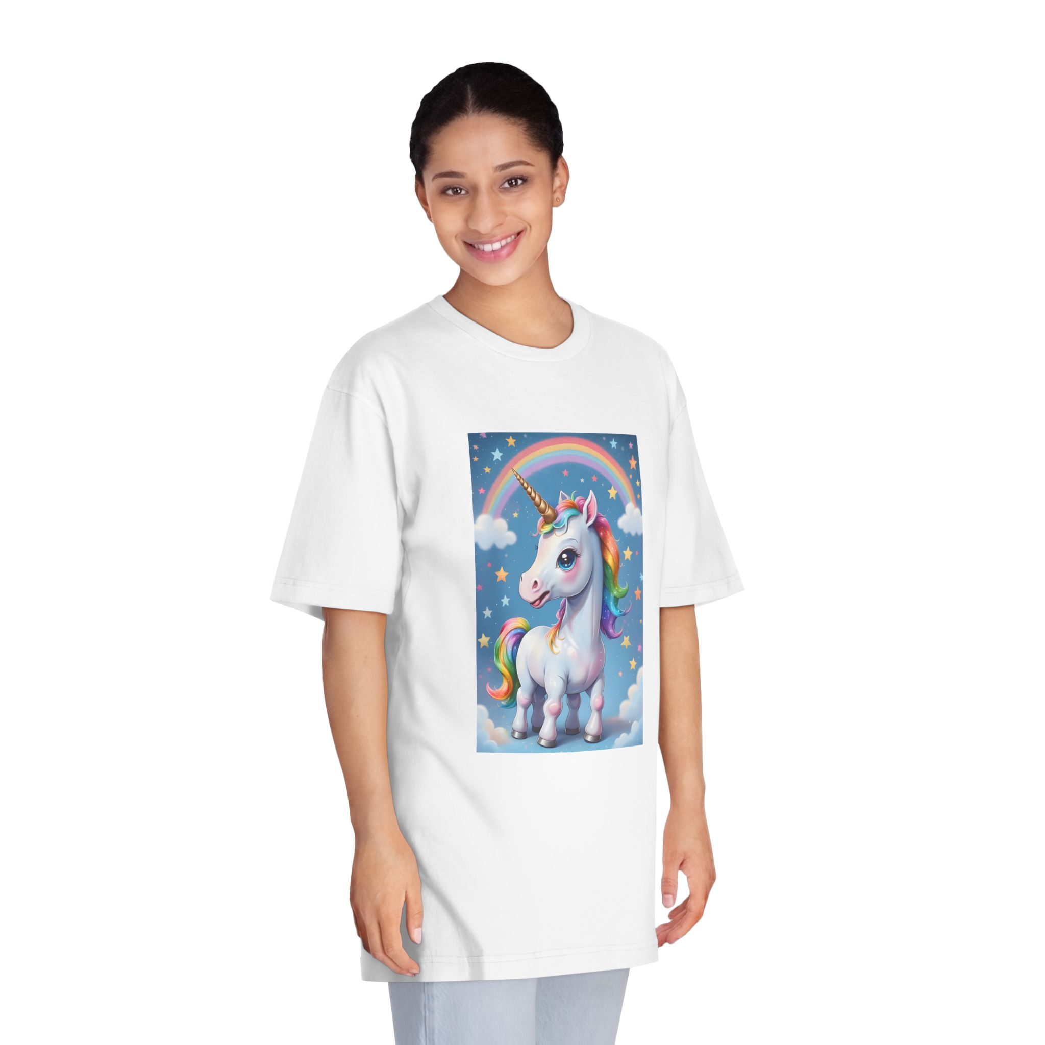 Happy Unicorn Background Sky Rainbow Copy Unisex Classic Crewneck T Shirt - Image 3