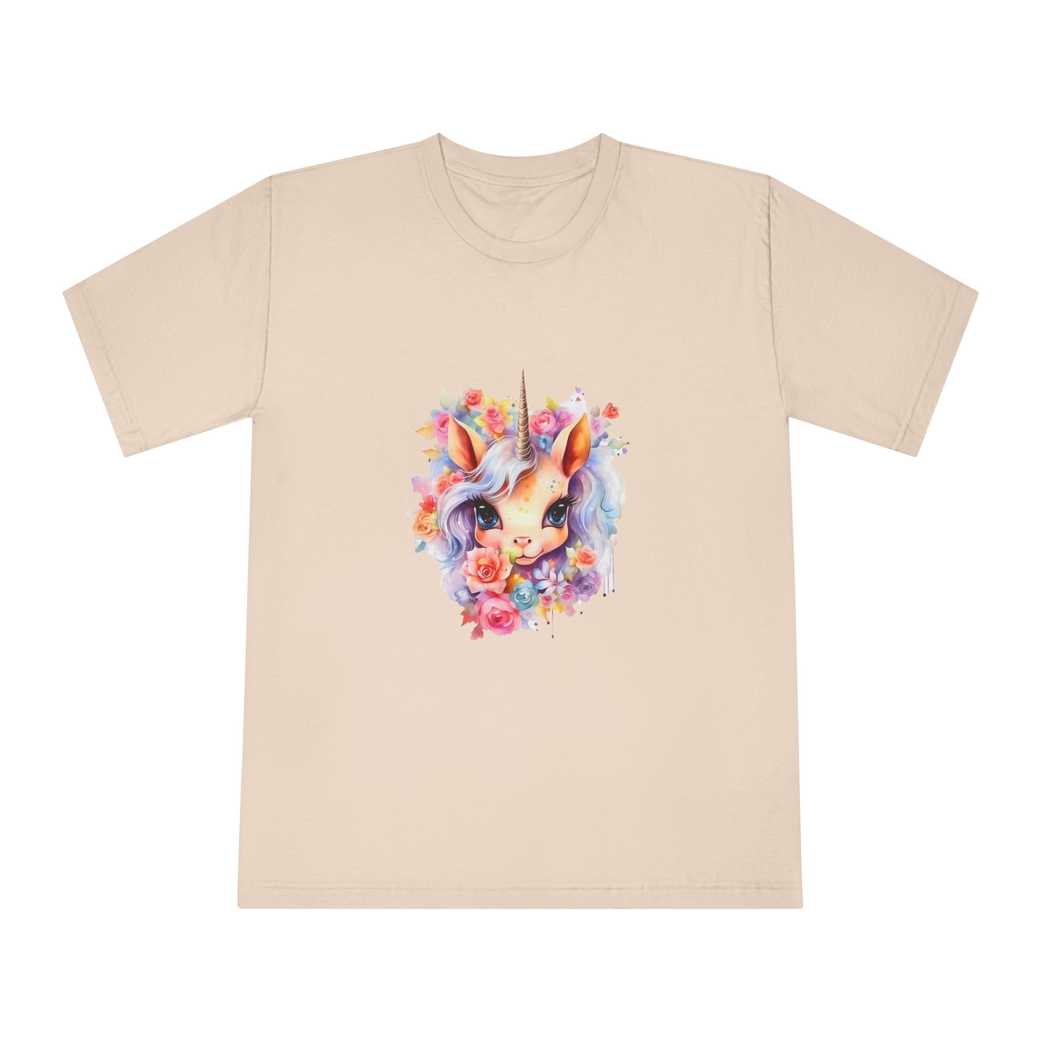 Cute Colorful Magic Unicorn With Flowers Watercolor Style (4) Copy Unisex Classic Crewneck T Shirt - Image 9