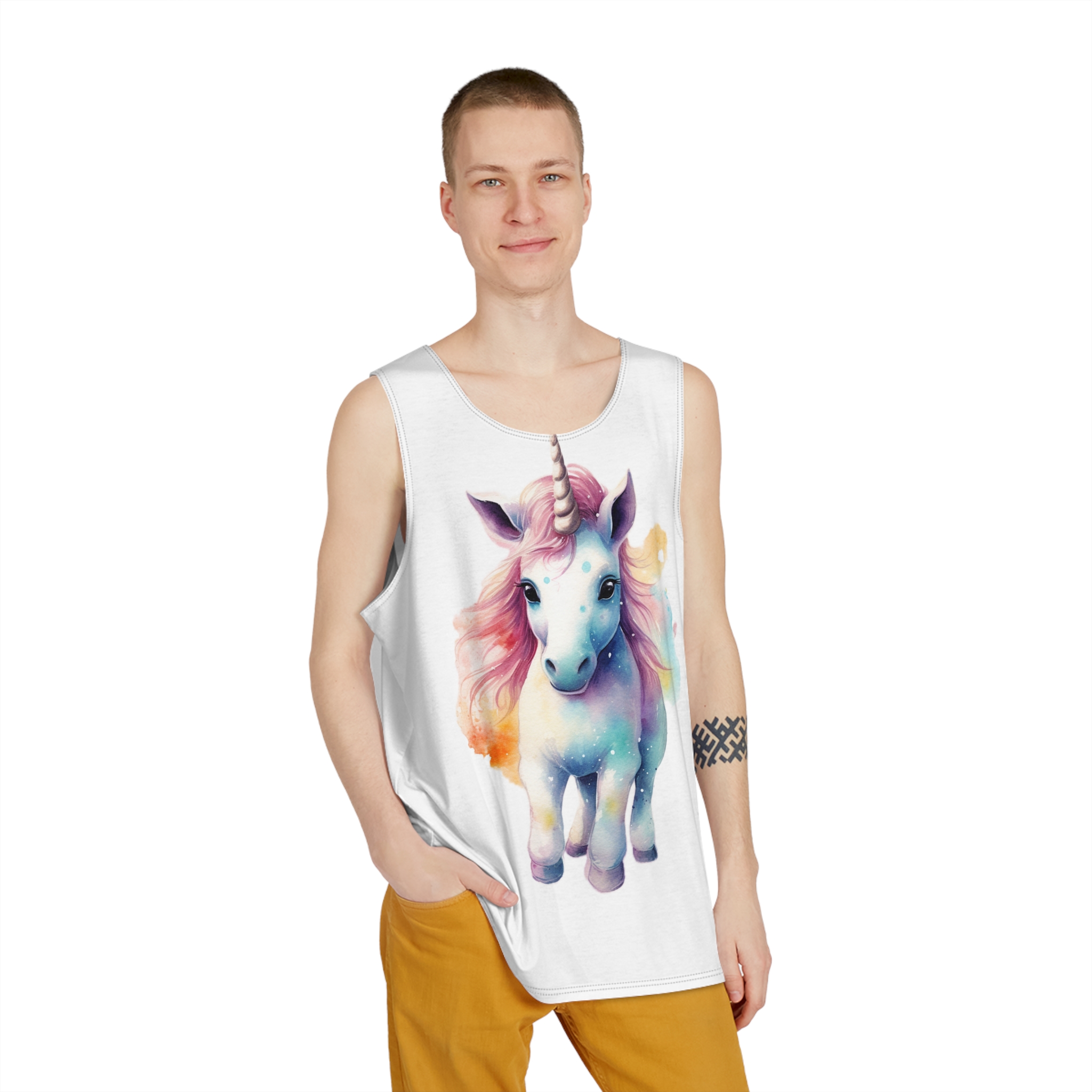 Painting Unicorn With Pink Mane Blue Mane Generative Ai Mens Tank Aop - Image 3
