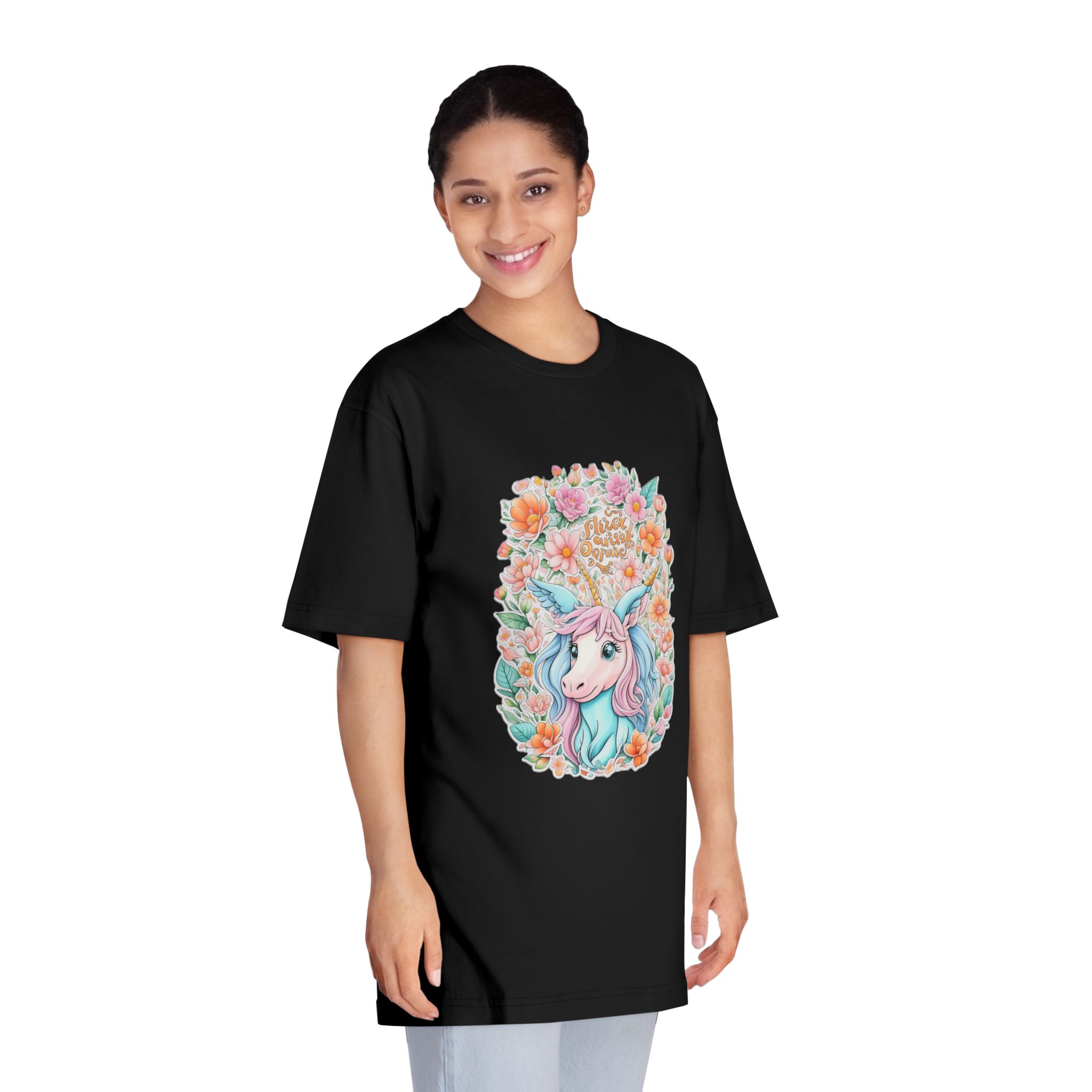Beautiful Cute Unicorn With Colorful Fantasy Flowers (1) Unisex Classic Crewneck T Shirt - Image 7