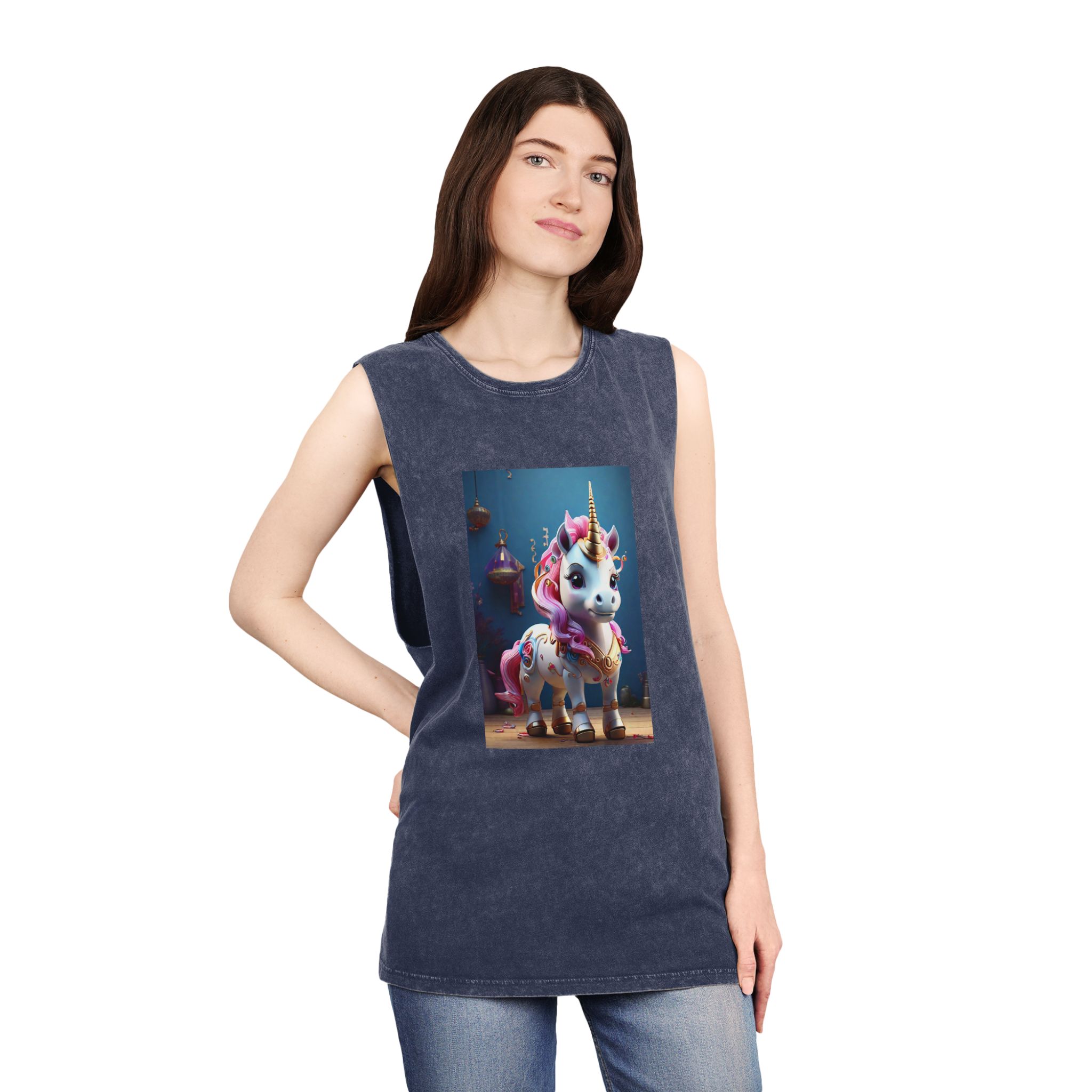 Animated Unicorn Children Generated By Ai (17) Unisex Stonewash Tank Top - Image 16