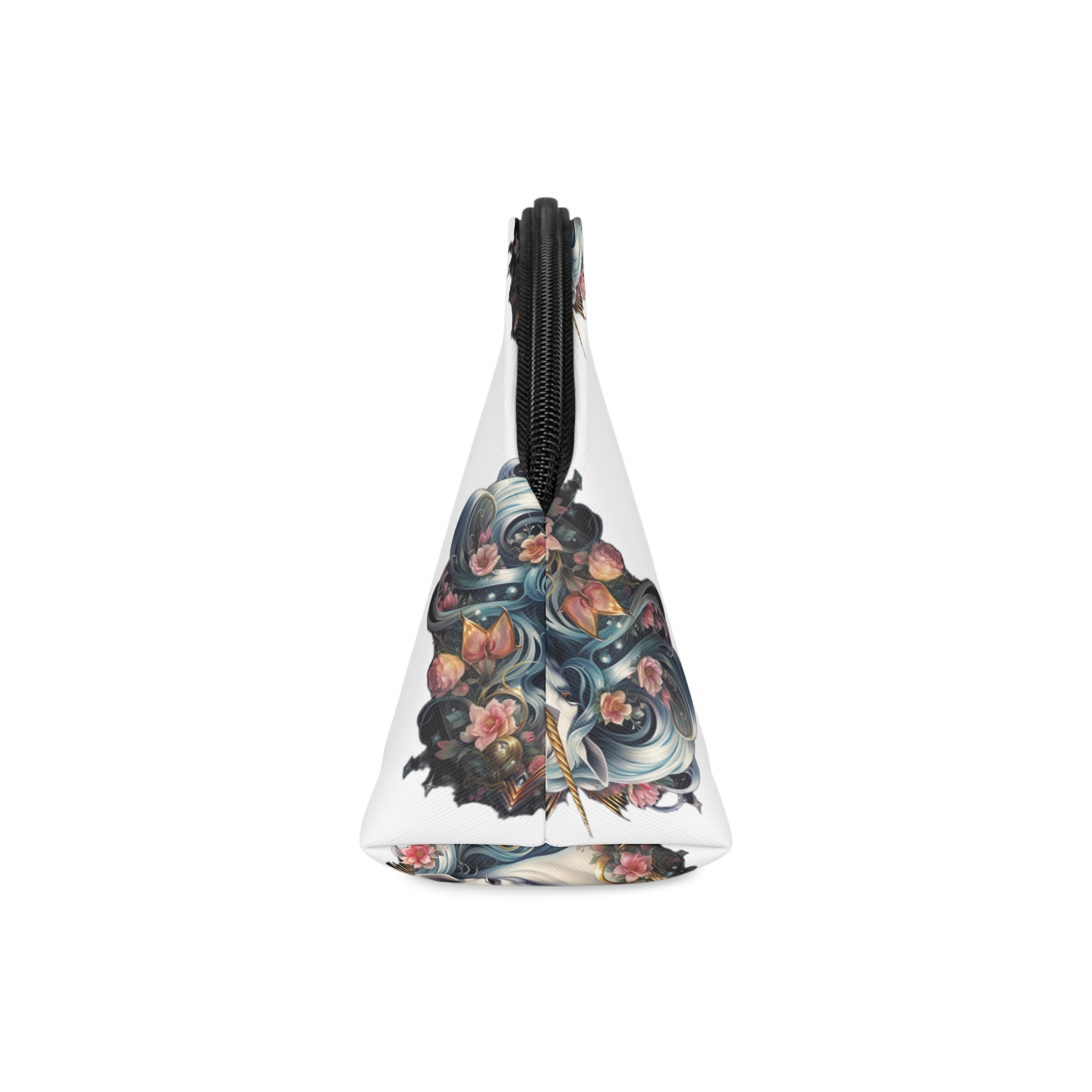 Unicorn With Blue Hair Flowers Heart Shape Generative Ai Makeup Bag - Image 4