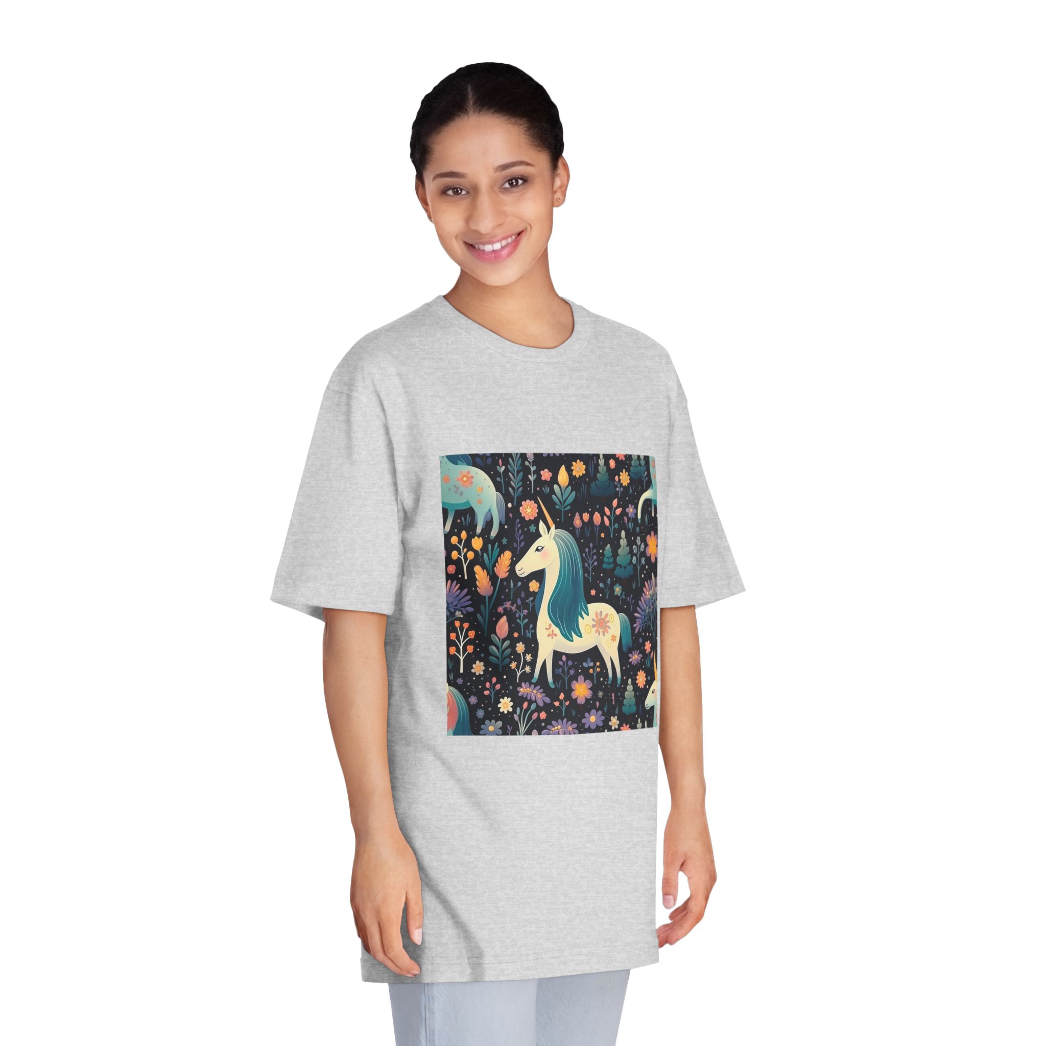 Childish Seamless Pattern Background With Colorful Unicorns Unisex Classic Crewneck T Shirt - Image 15