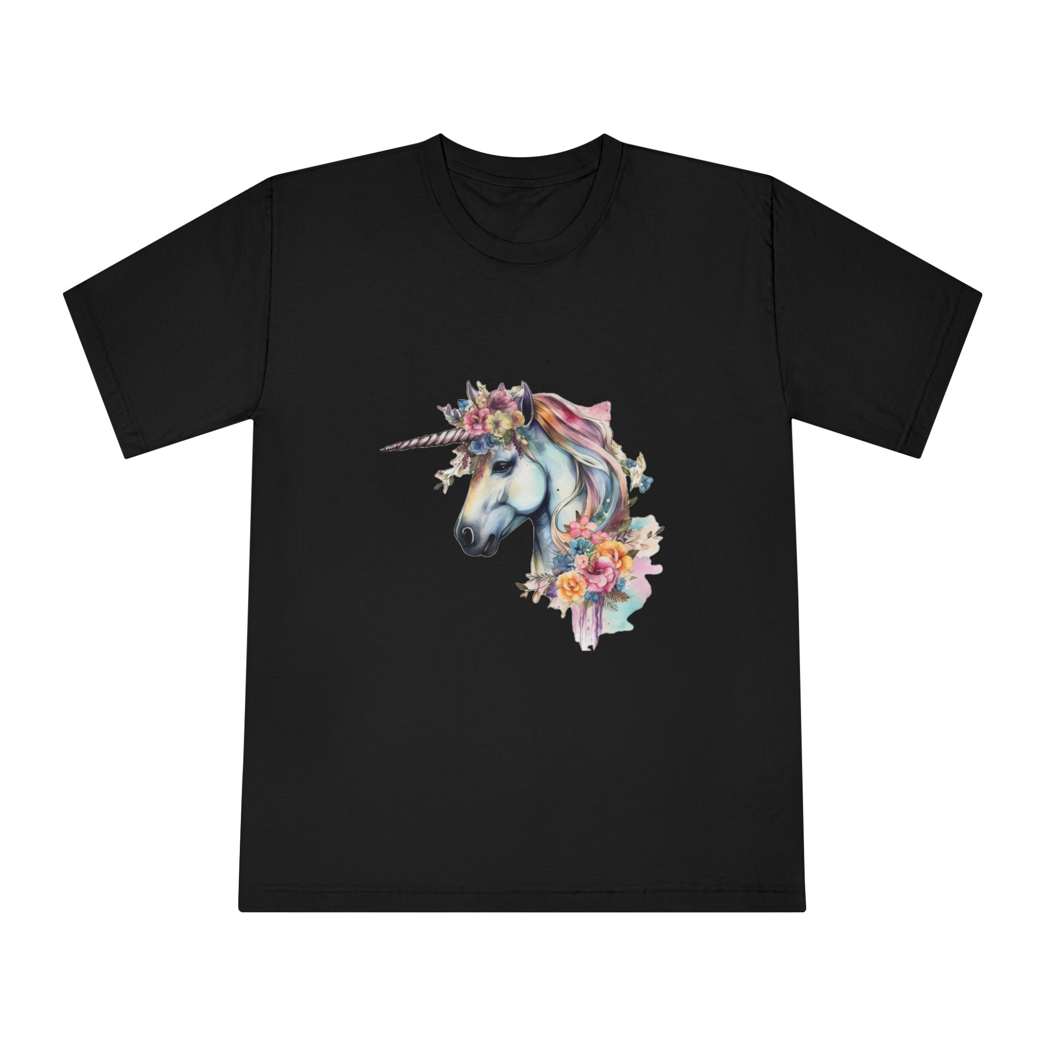 Unicorn With Flower Crown His Head Unisex Classic Crewneck T Shirt - Image 5