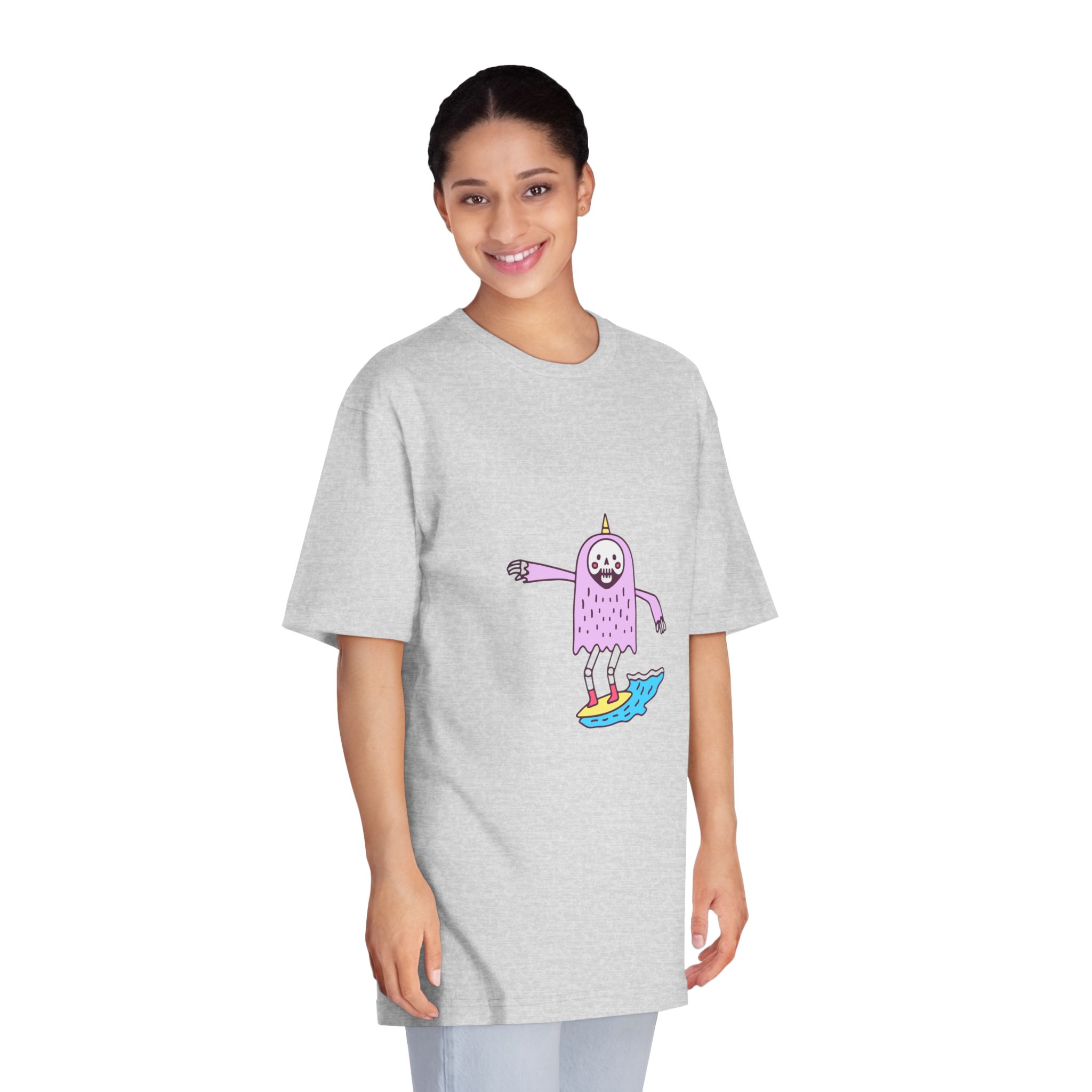 Cute Unicorn Grim Reaper Surfing Illustration T Shirt Sticker Apparel Merchandise Unisex Classic Crewneck T Shirt - Image 15