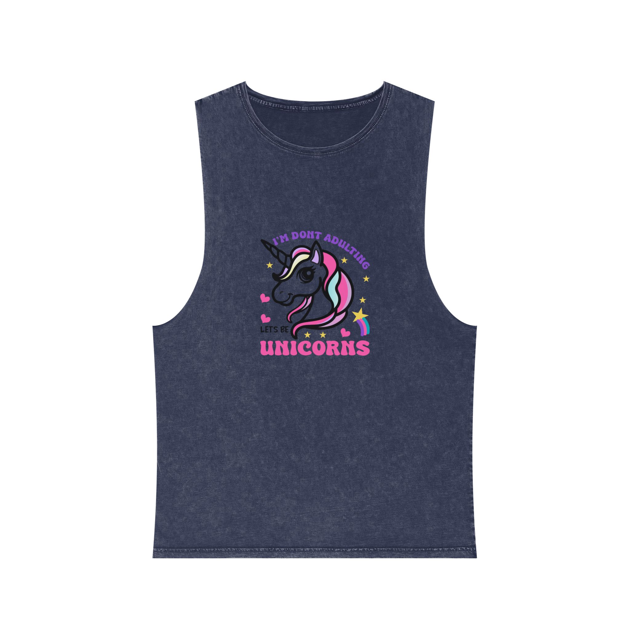Cute Unicorn Illustration With Rainbow Stars Hearts Unisex Stonewash Tank Top - Image 13