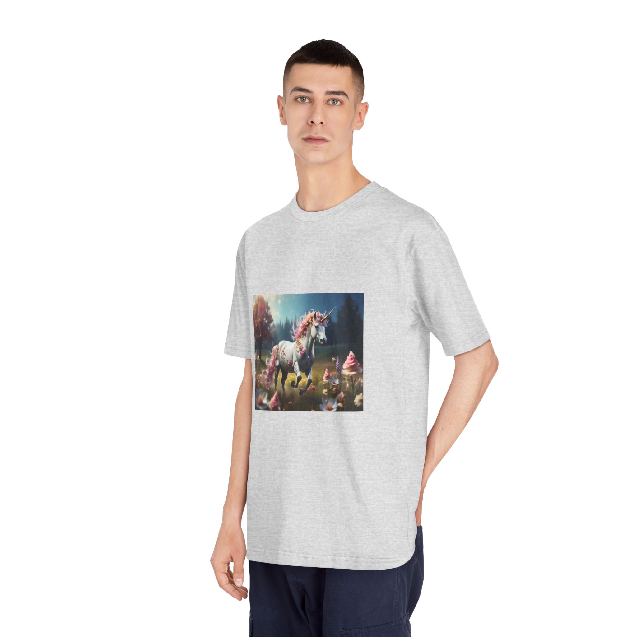 Beautiful Unicorn Running Magical Meadow Unicorn Background Images Whimsical Unicorn (38) Unisex Classic Crewneck T Shirt - Image 16