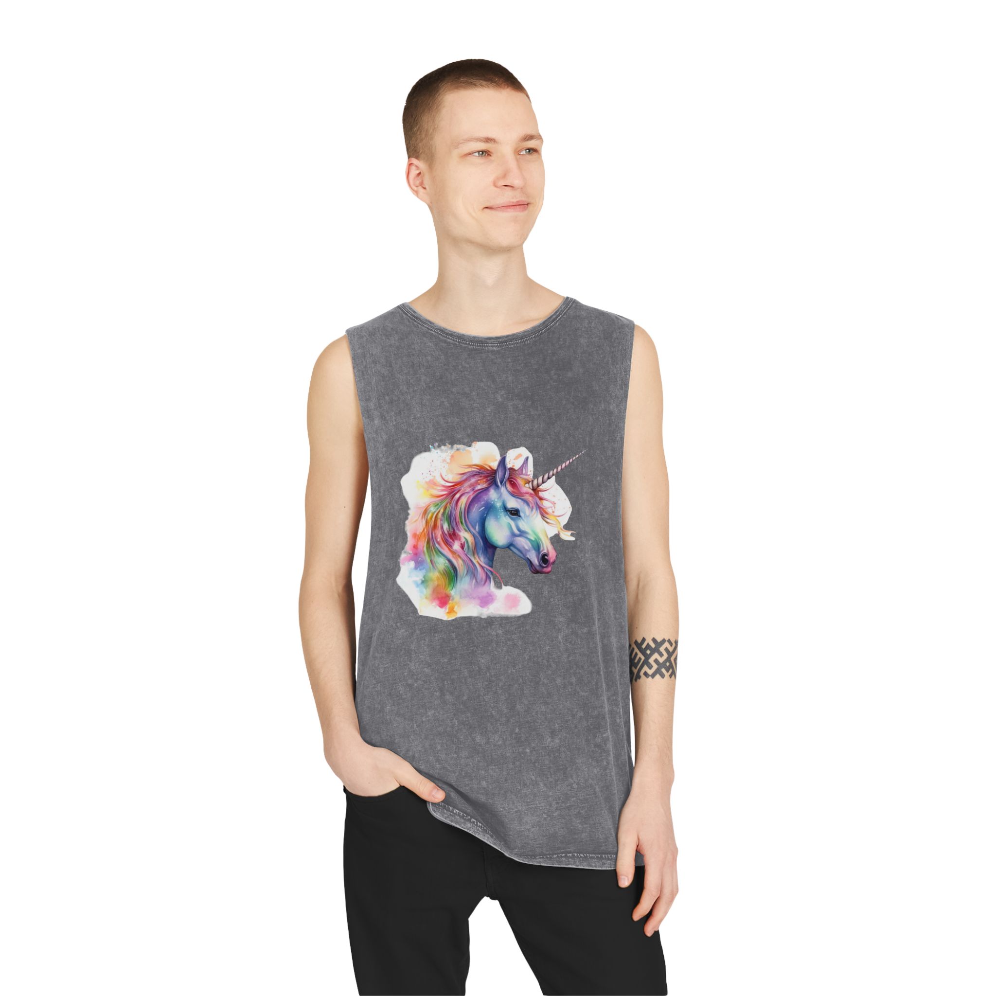 Coloful Unicorn Unisex Stonewash Tank Top - Image 11