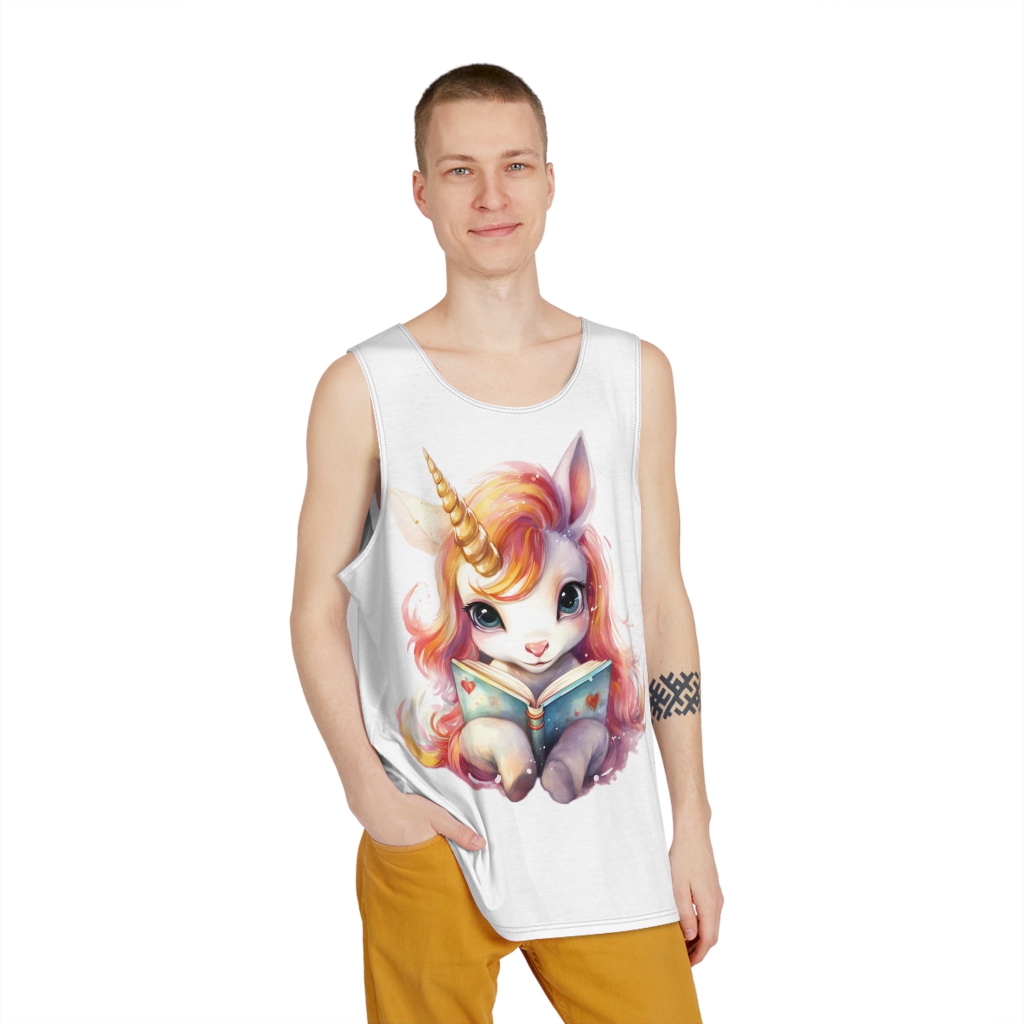 Unicorn Reading Book With Unicorn Horn Her Head Generative Ai Mens Tank Aop - Image 3