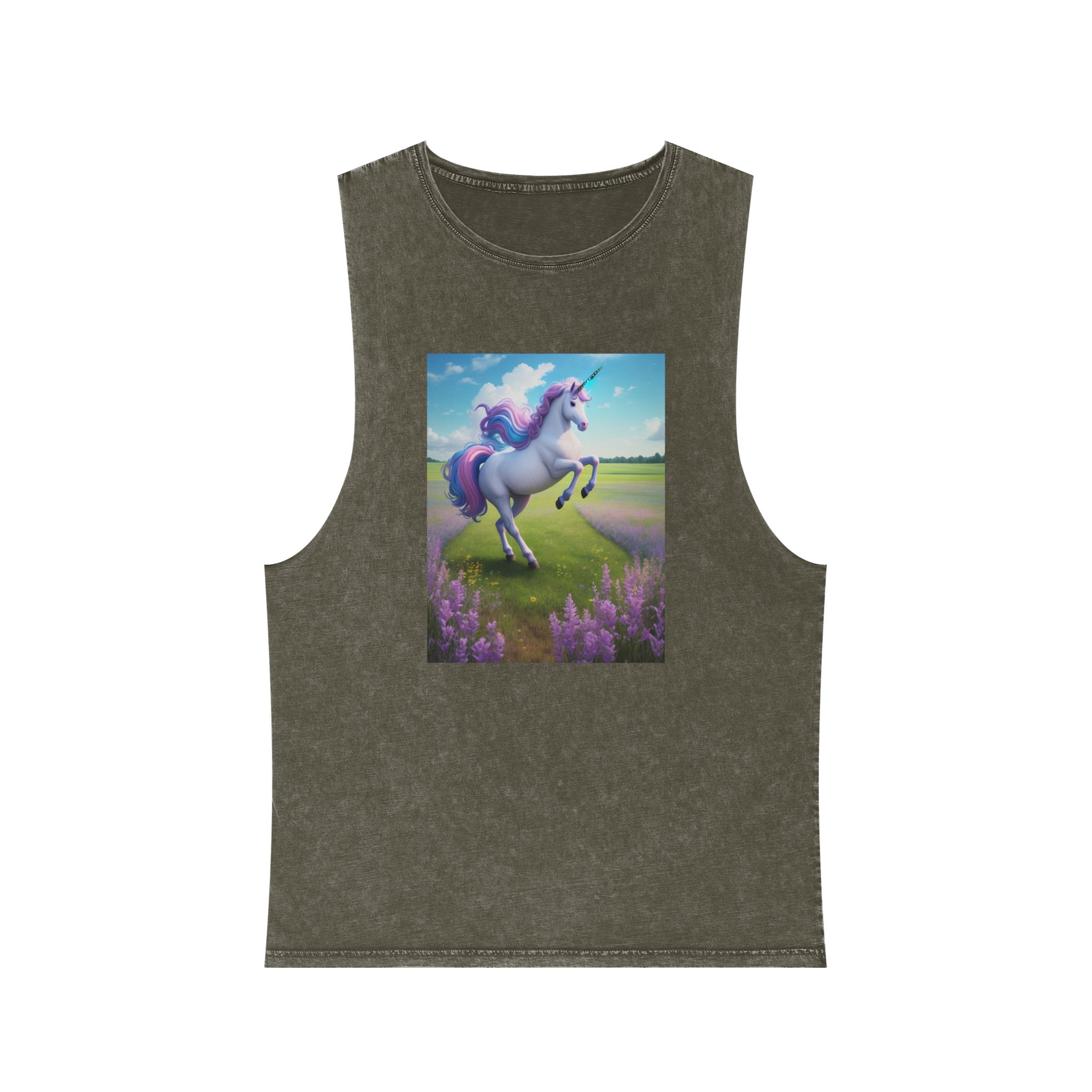 Beautiful Unicorn Running Magical Meadow Unicorn Background Images Whimsical Unicorn (24) Unisex Stonewash Tank Top - Image 5