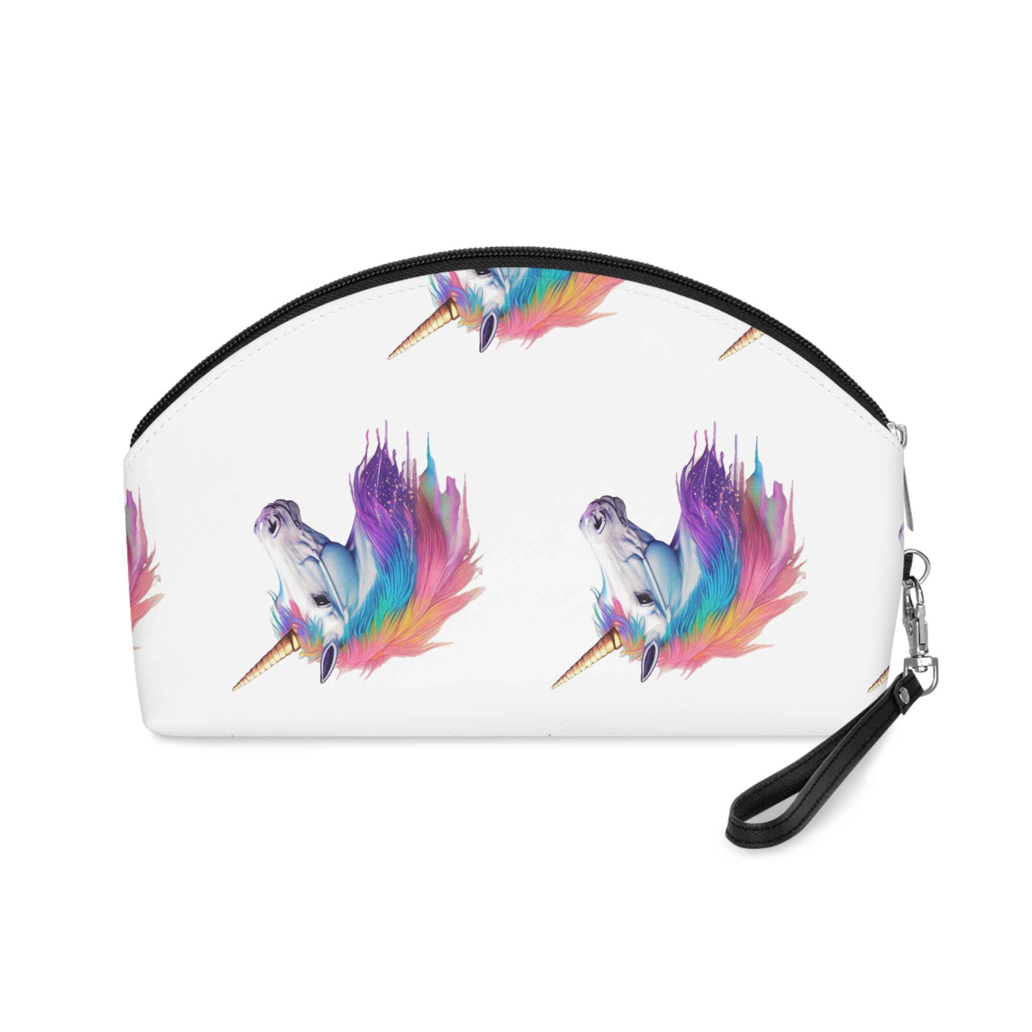 Unicorn Head With Rainbow Mane Horn White Background Makeup Bag - Image 2