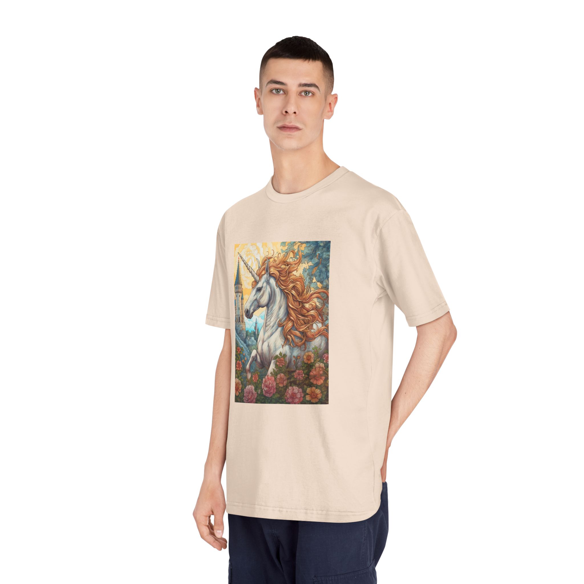 Painting Unicorn With Long Mane Castle Background Generative Ai Unisex Classic Crewneck T Shirt - Image 12