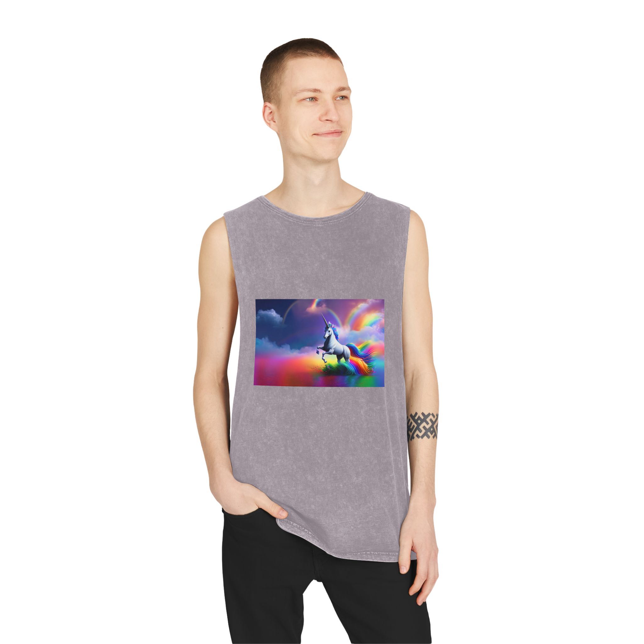Beautiful Butterfly Unicorn Watercolors Unisex Stonewash Tank Top - Image 19