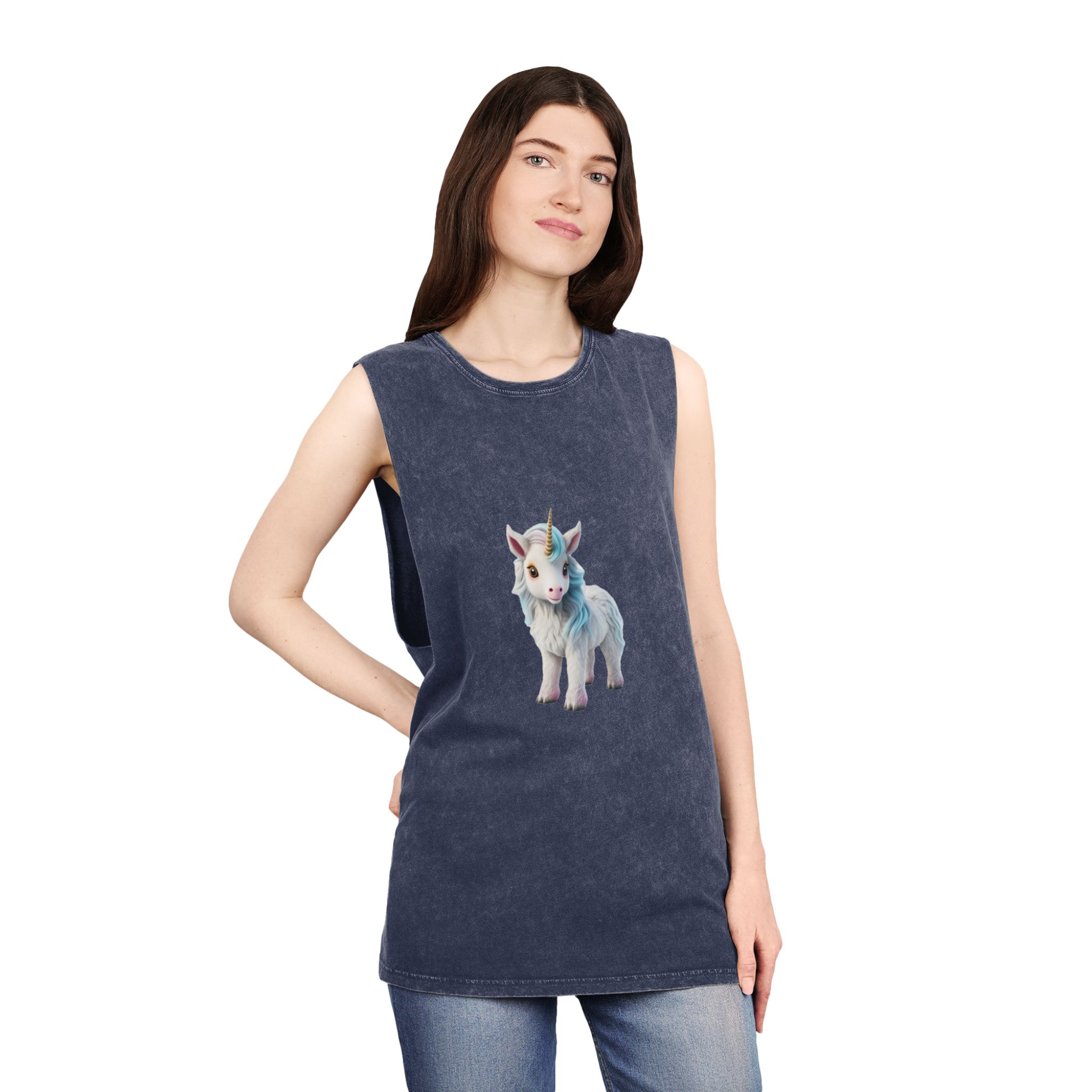 Colorful Cartoon Animated 3d Unicorn Children (7) Unisex Stonewash Tank Top - Image 16