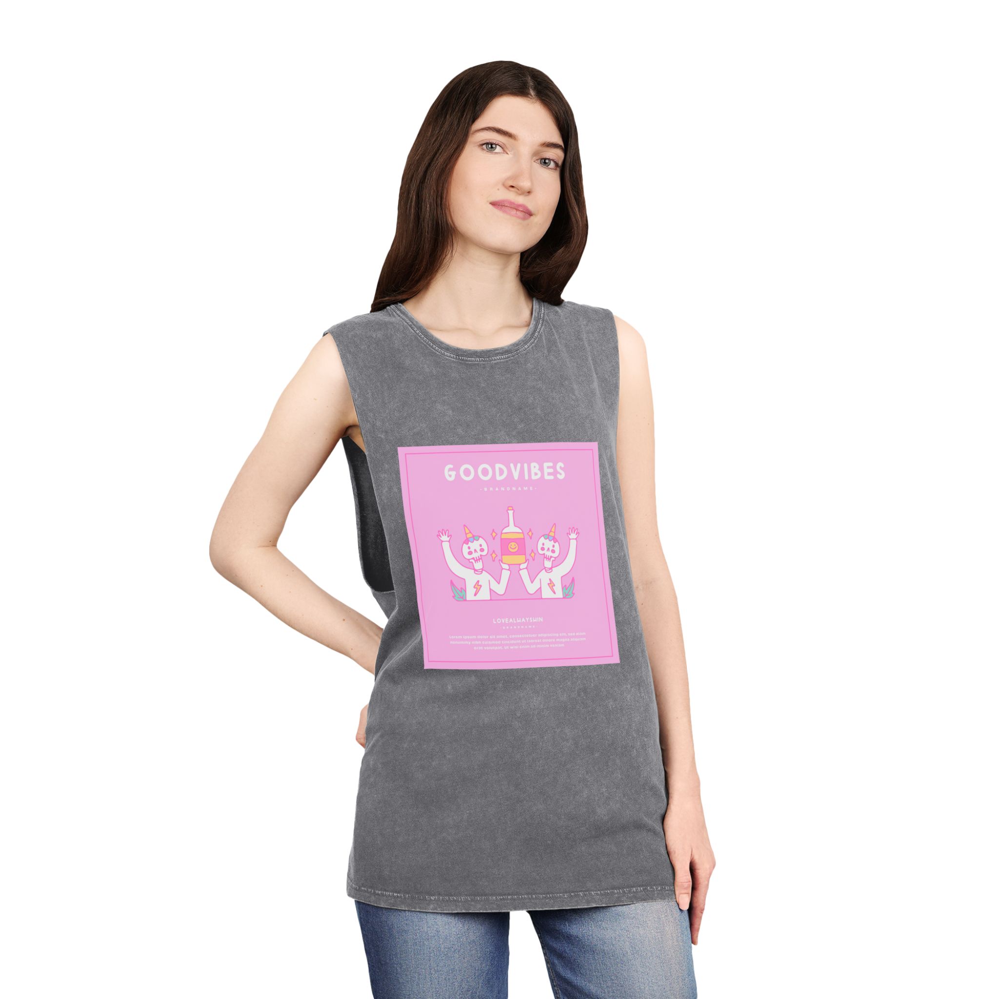Cute Unicorn Skulls Holding Beer Bottle Illustration T Shirt Poster Unisex Stonewash Tank Top - Image 12