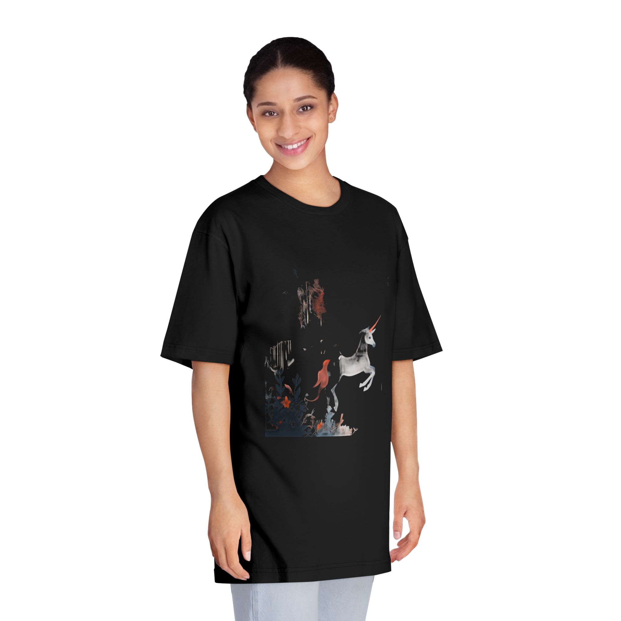 Illustration Unicorn Forest With Flowers Trees Generative Ai Unisex Classic Crewneck T Shirt - Image 7