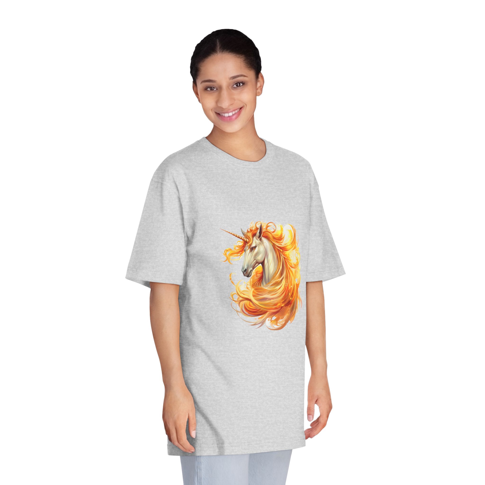 Unicorn With Yellow Mane Orange Orange Flames Unisex Classic Crewneck T Shirt - Image 15