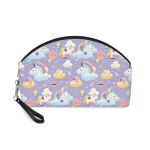Playful Unicorns Among Flowers Clouds Rainbows Ice Creams Pastel Background (4) Makeup Bag