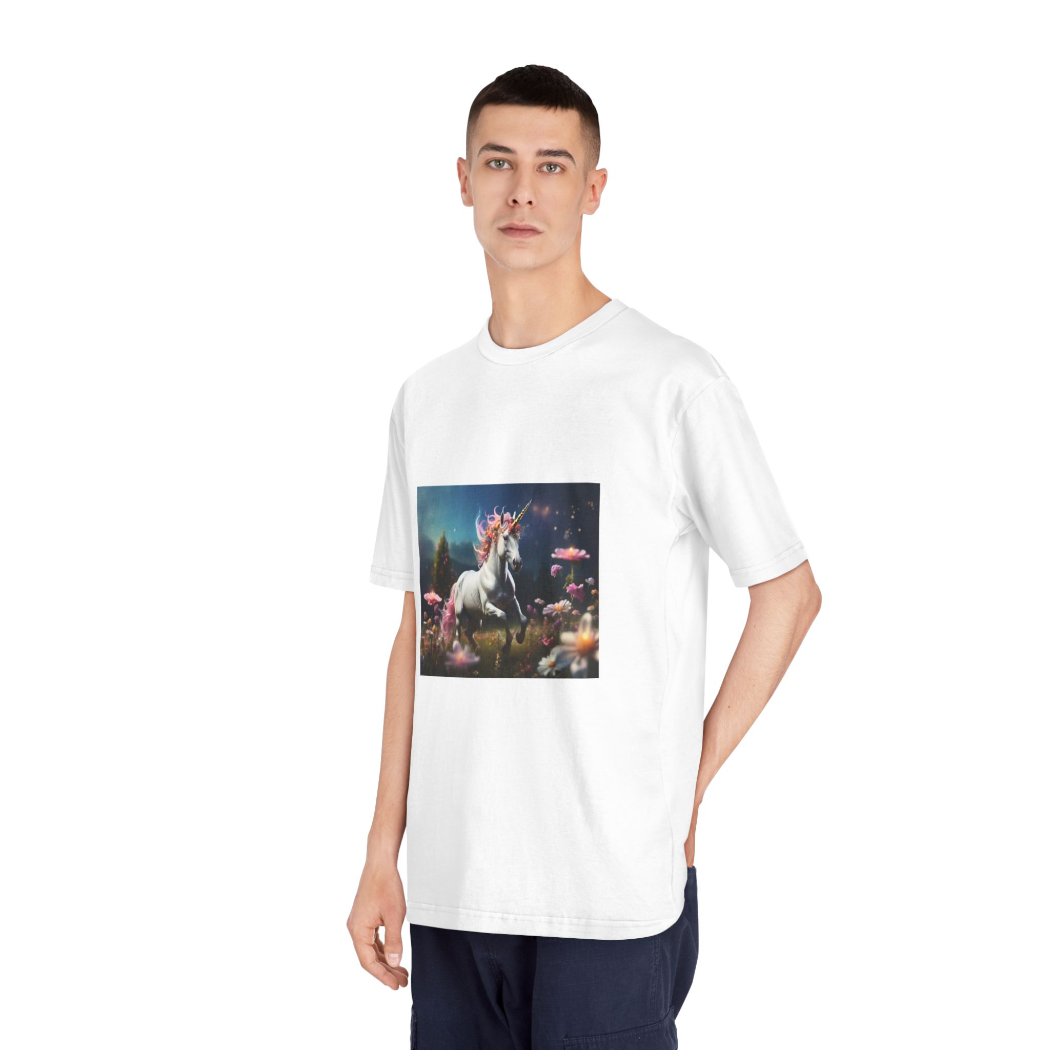 Beautiful Unicorn Running Magical Meadow Unicorn Background Images Whimsical Unicorn (23) Unisex Classic Crewneck T Shirt - Image 4