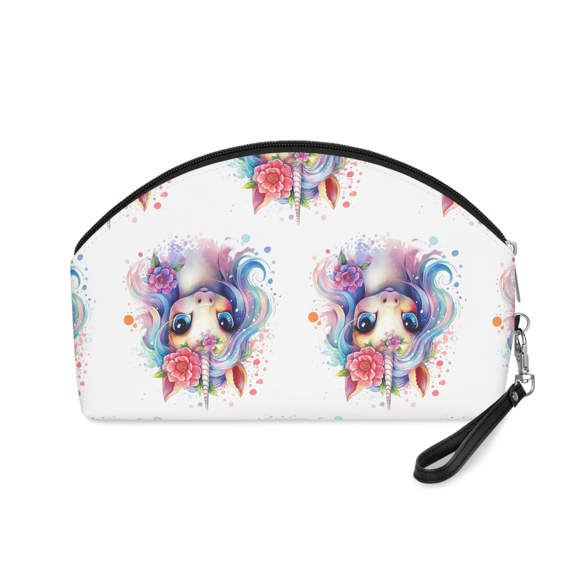 Cute Colorful Magic Unicorn With Flowers Watercolor Style (8) Copia Makeup Bag - Image 2