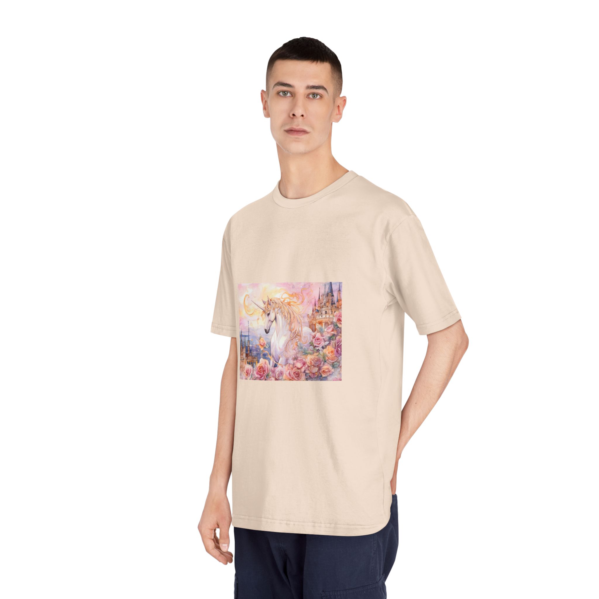 Painting Unicorn Castle With Roses Castle Background Generative Ai Unisex Classic Crewneck T Shirt - Image 12