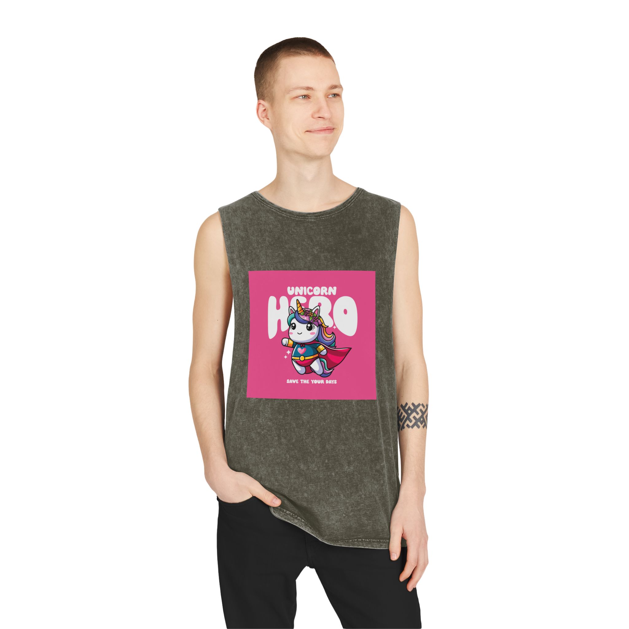 Unicorn Hero Unisex Stonewash Tank Top - Image 7